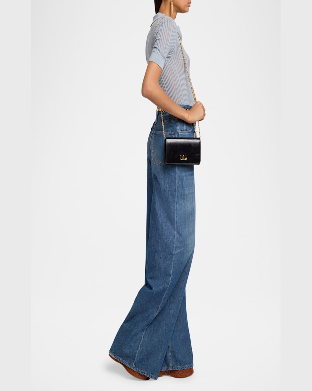 Shop Chloé Iconic Flap Wallet On Chain In Shiny Calfskin In Black