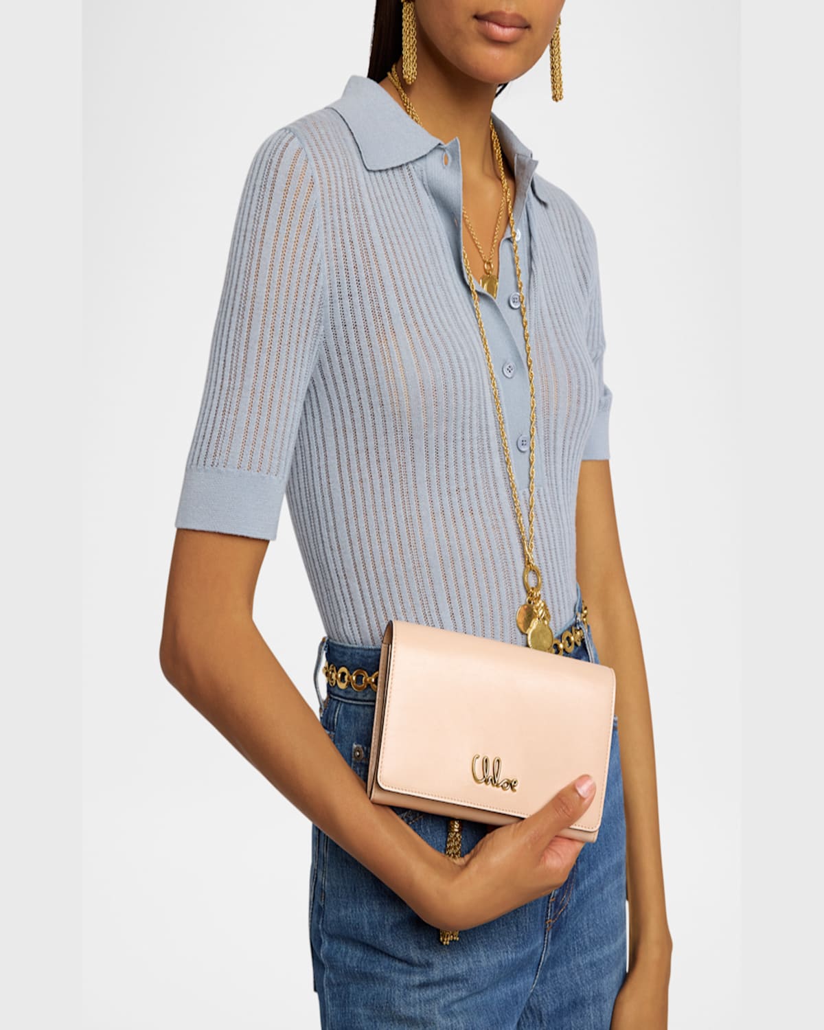 CHLOÉ ICONIC FLAP WALLET ON CHAIN IN SHINY CALFSKIN 