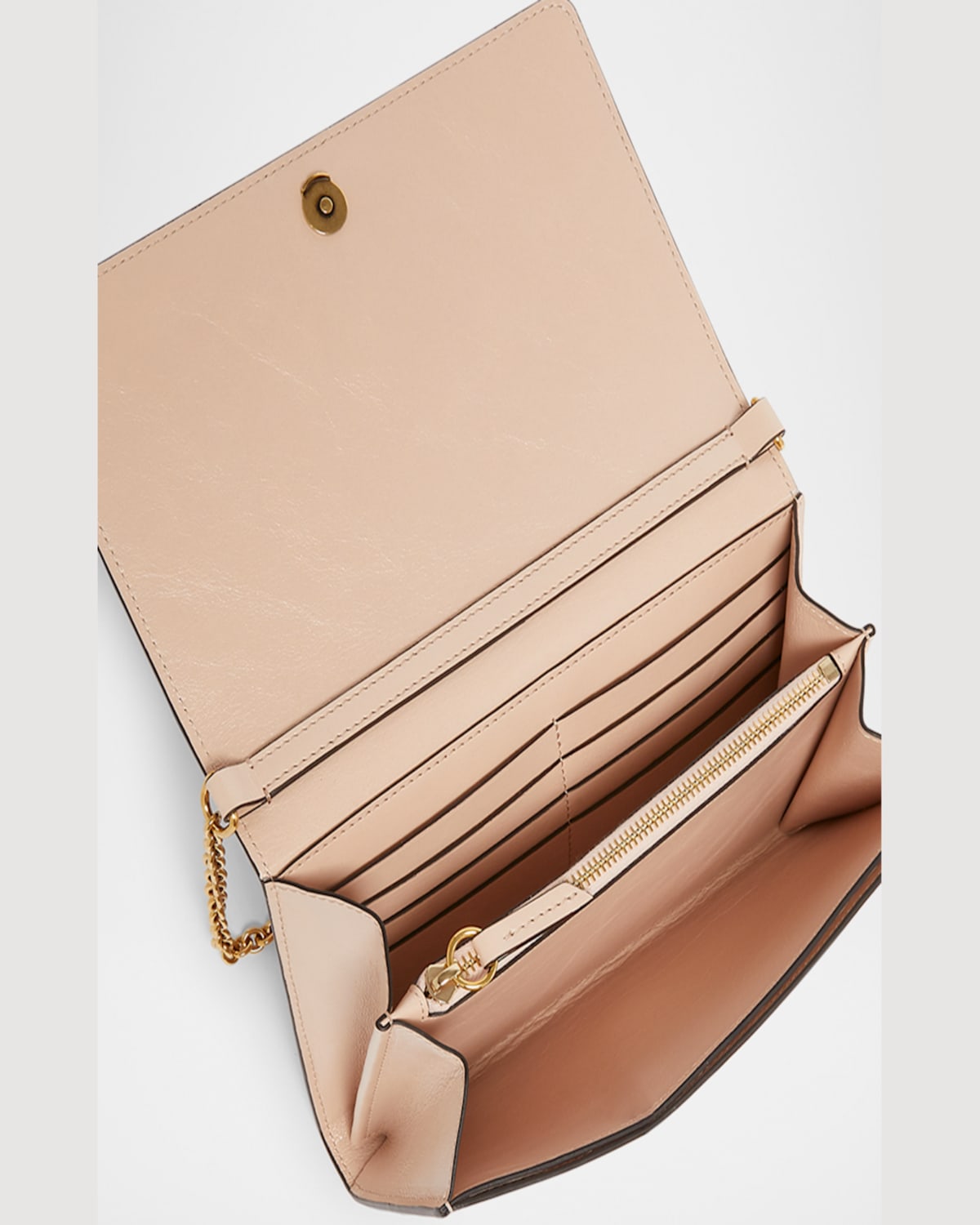 CHLOÉ ICONIC FLAP WALLET ON CHAIN IN SHINY CALFSKIN 