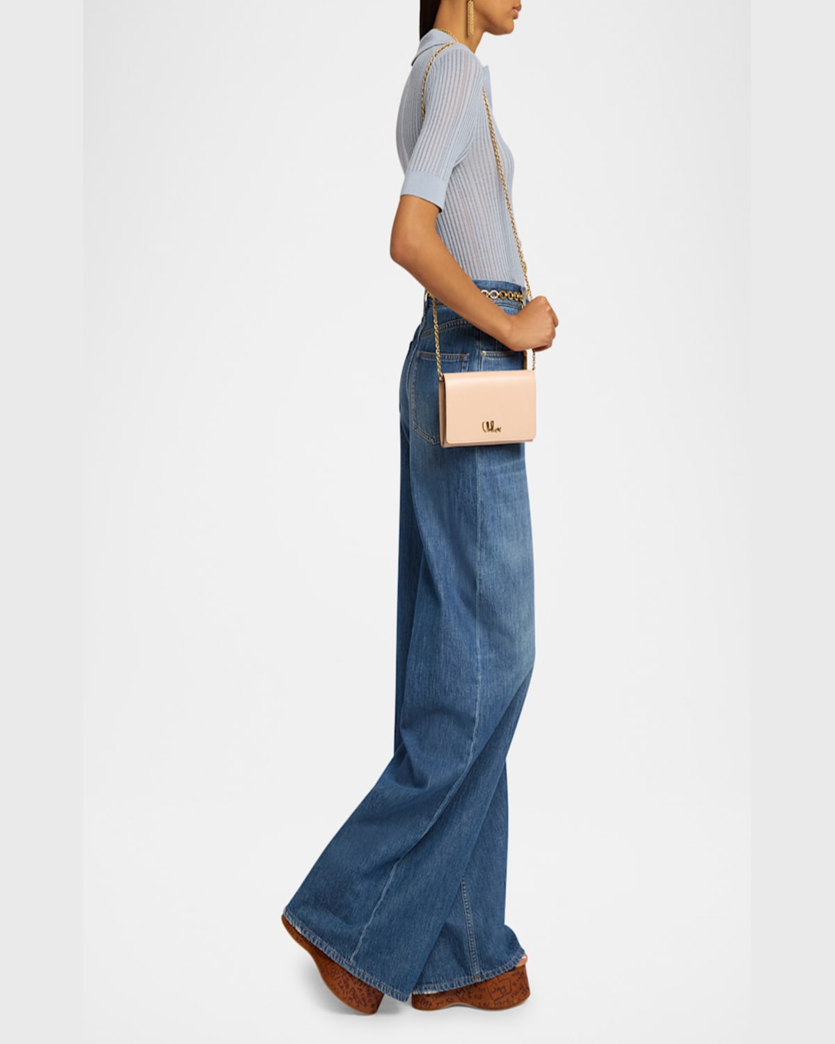CHLOÉ ICONIC FLAP WALLET ON CHAIN IN SHINY CALFSKIN 