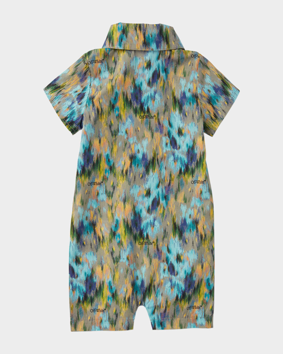 Off-white Boy's Watercolor Logo Cotton Romper In Multicolor
