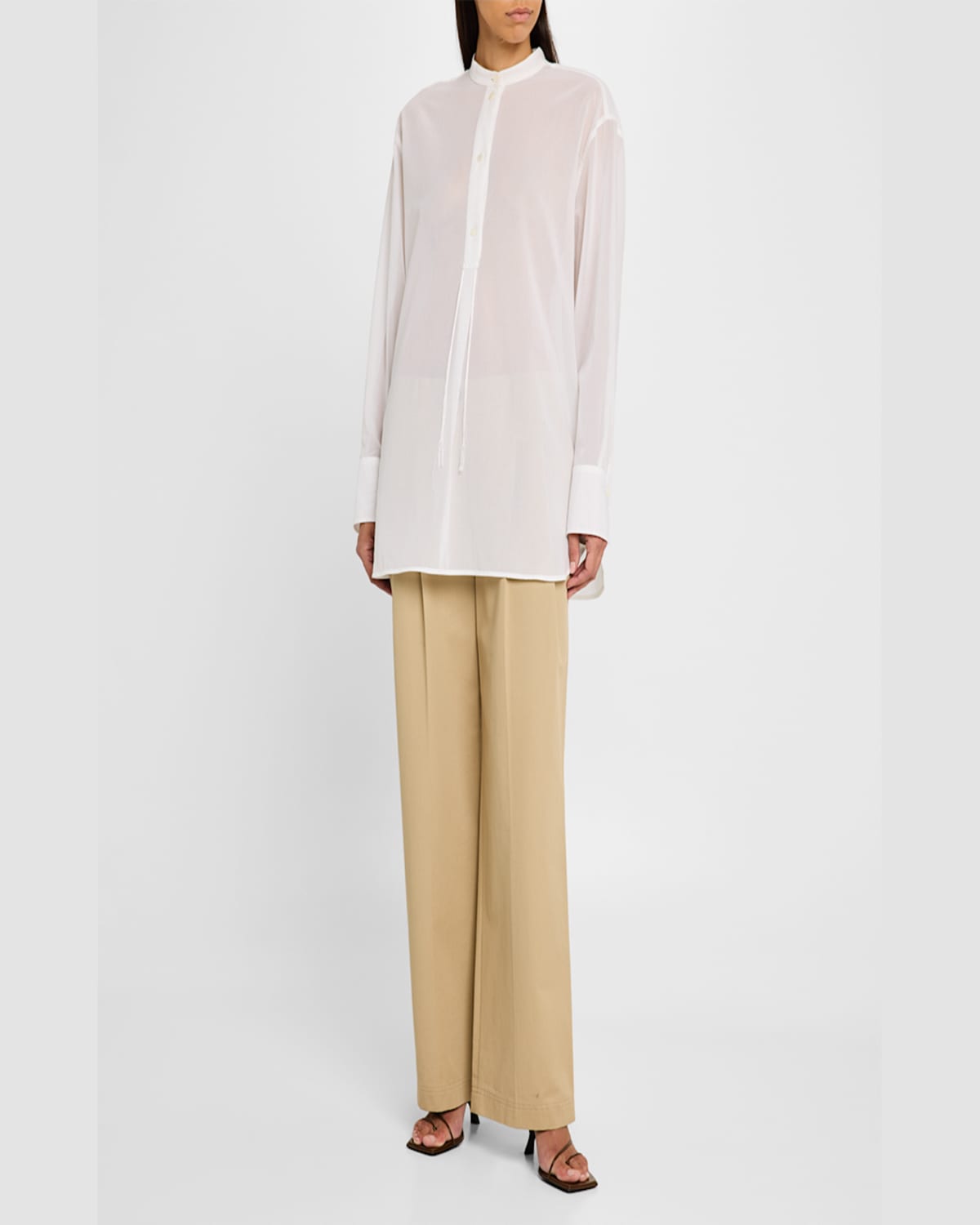 Totême Stand-collar Tassel Cotton Voile Shirt In White