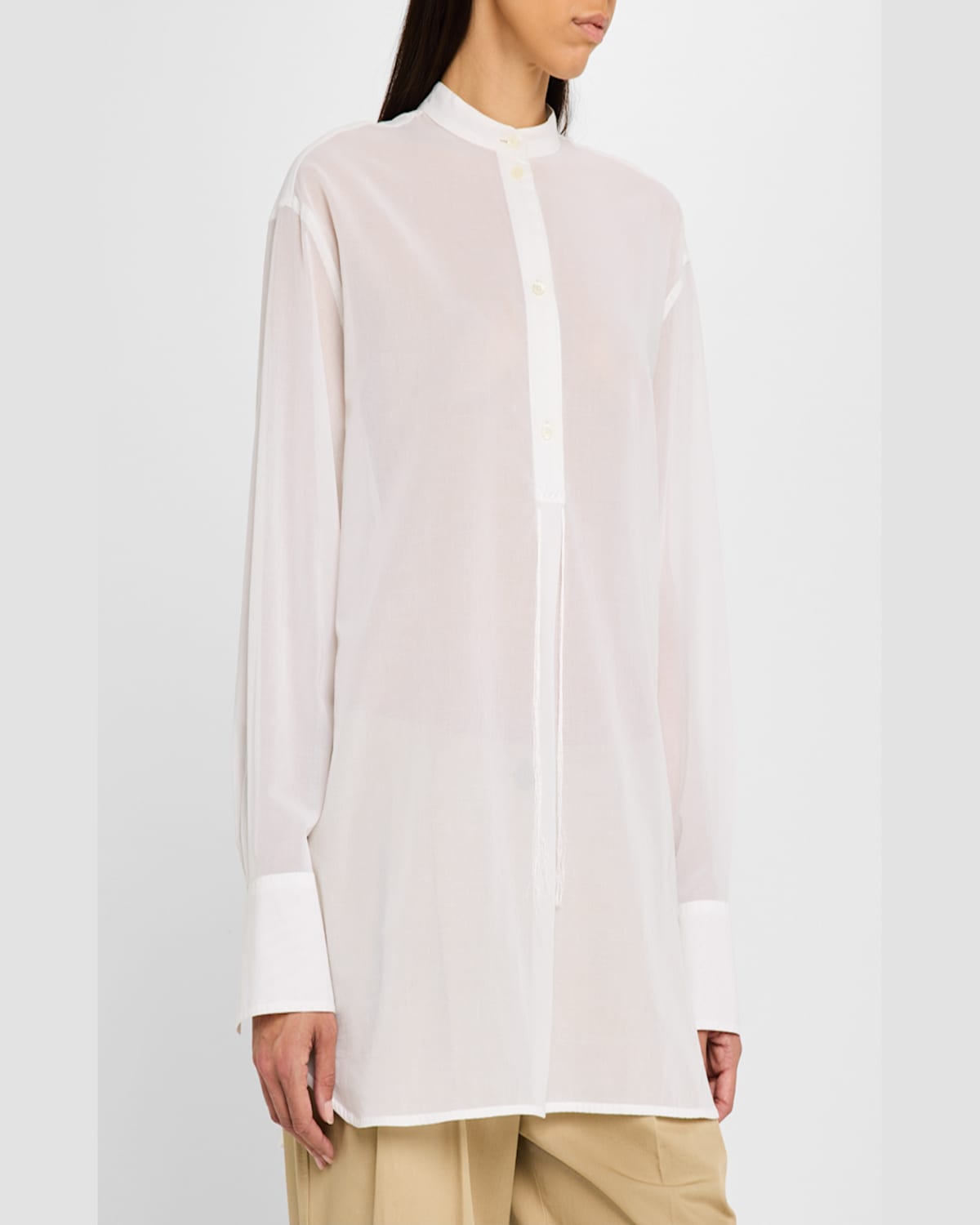 Totême Stand-collar Tassel Cotton Voile Shirt In White
