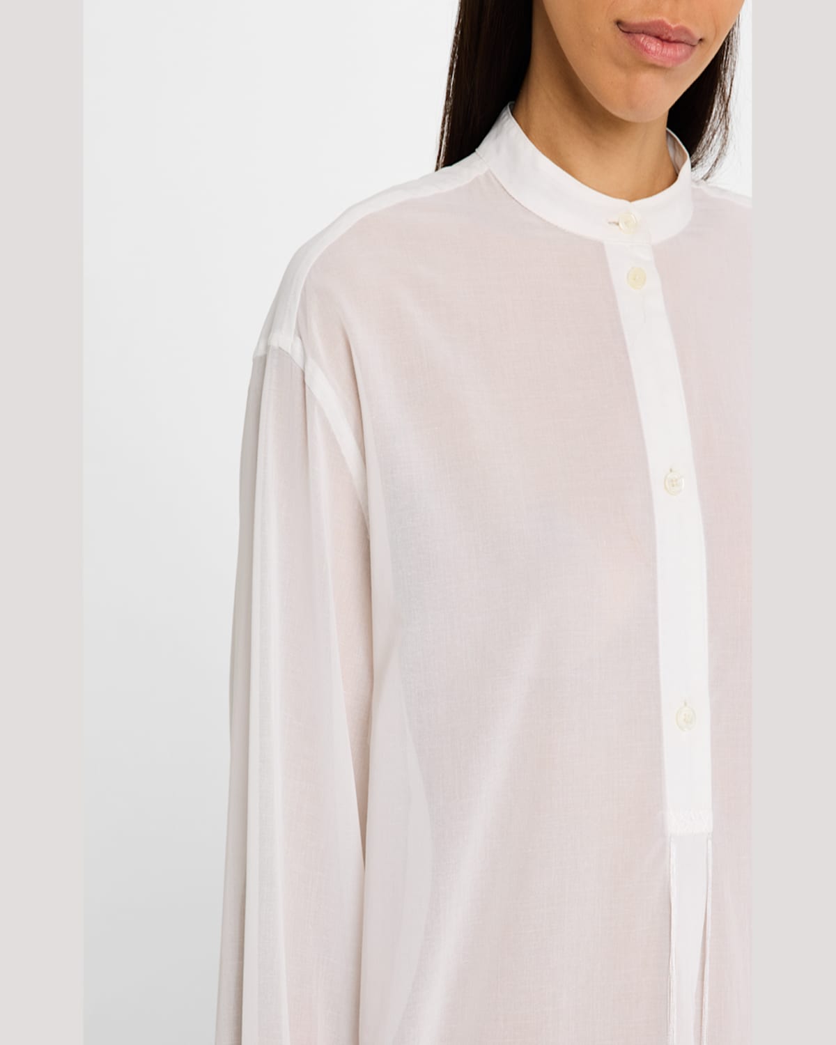 Totême Stand-collar Tassel Cotton Voile Shirt In White