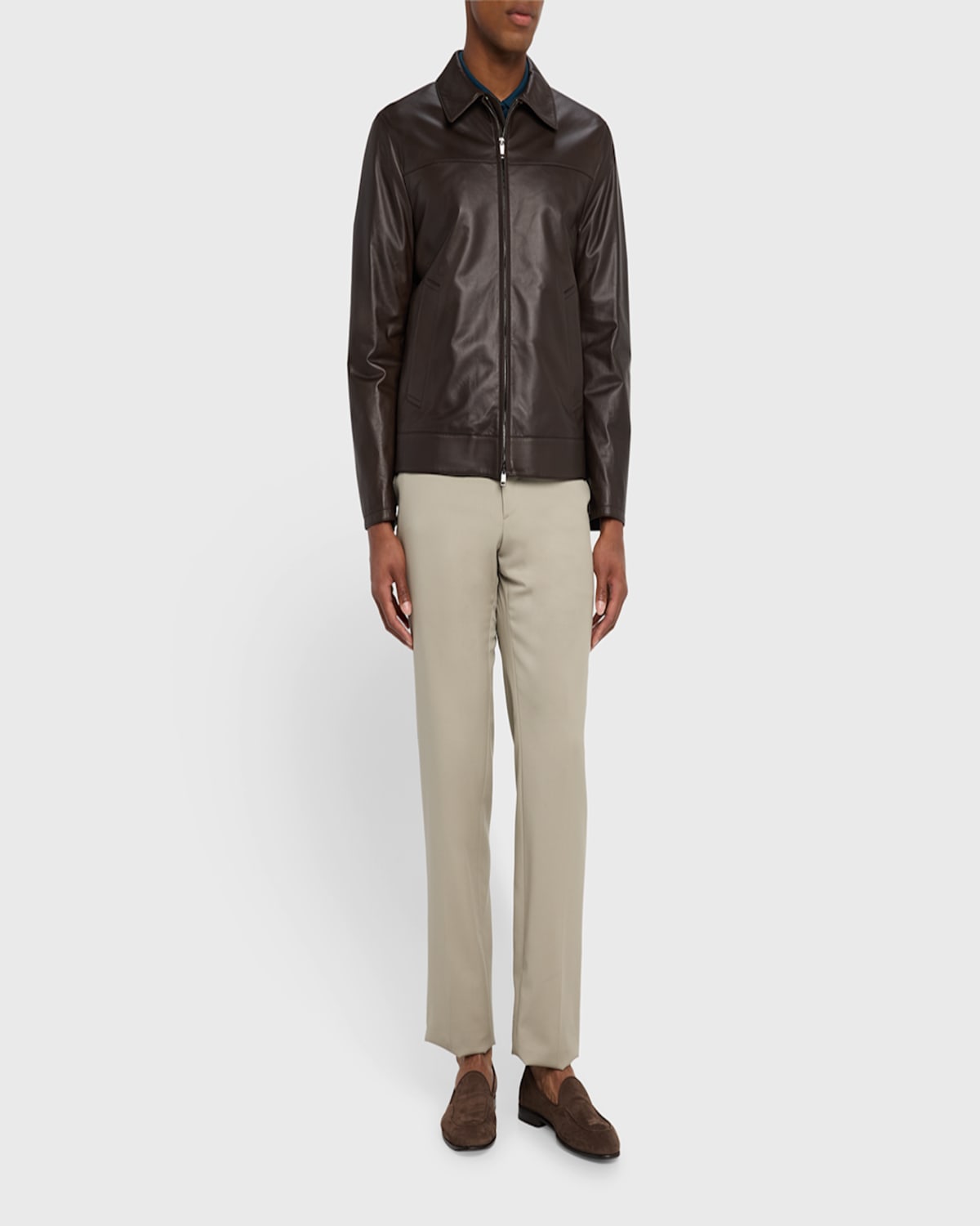 Brioni Leather Jacket In Brown