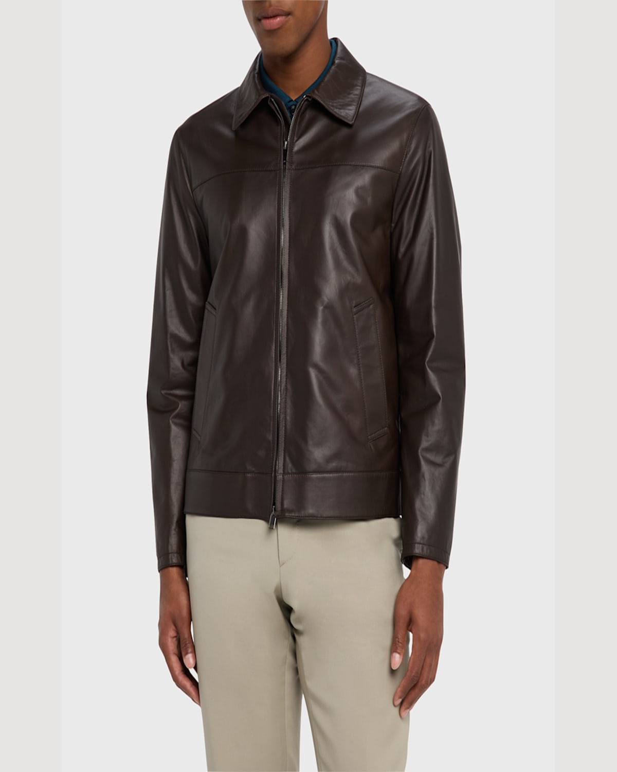 Brioni Leather Jacket In Brown