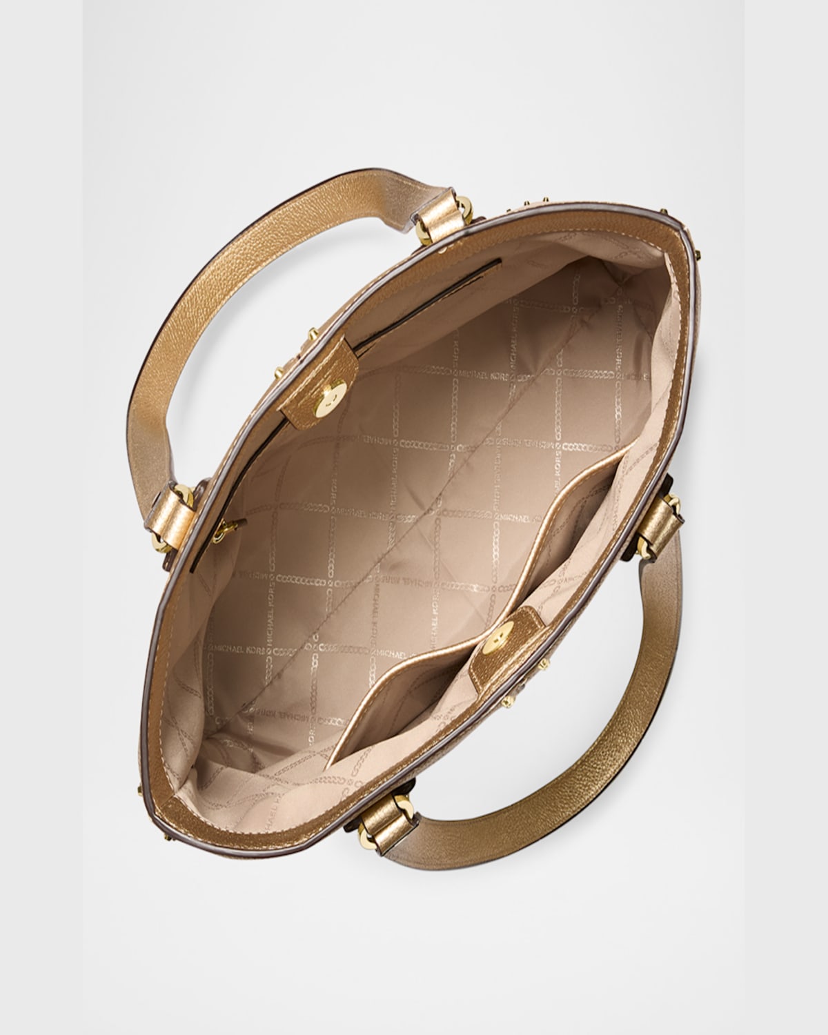 Michael Michael Kors Large Metallic Leather North-south Tote Bag In Pale Gold