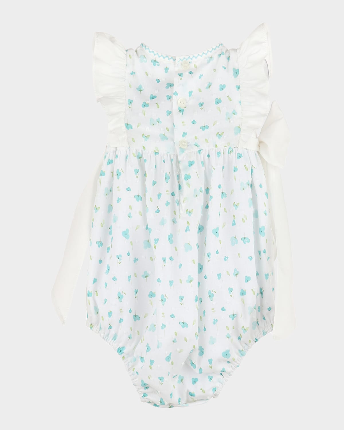 Luli & Me Azure Bubble Romper W/ Bows In Print