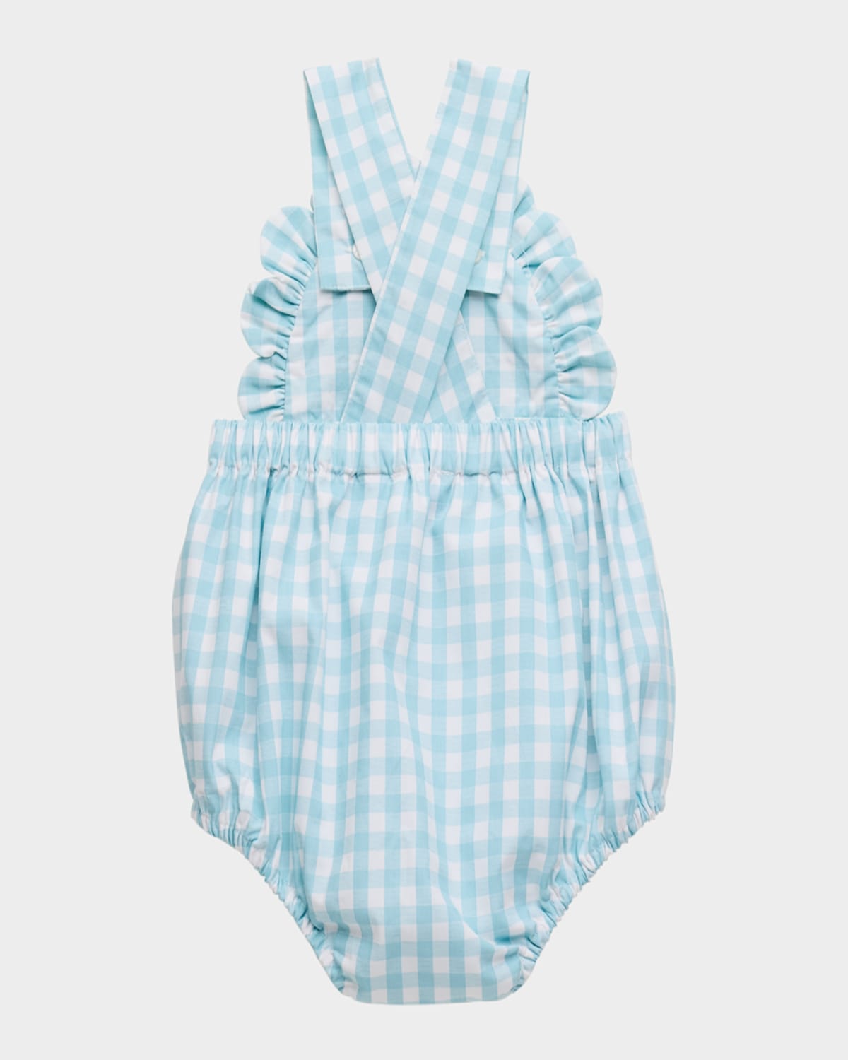 Luli & Me Girl's Ruffle Gingham-print Bubble Romper In Aqua