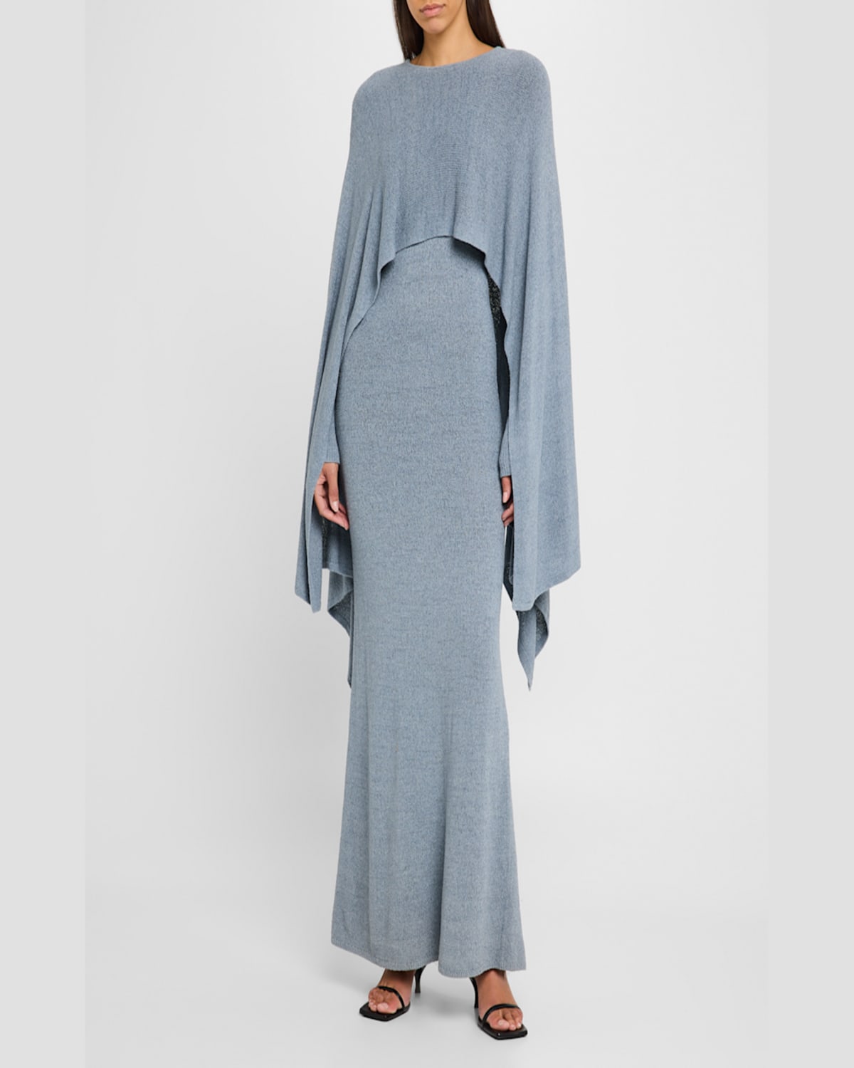 Totême Cape-detailed Knit Silk Maxi Dress In Lightpastel Blue