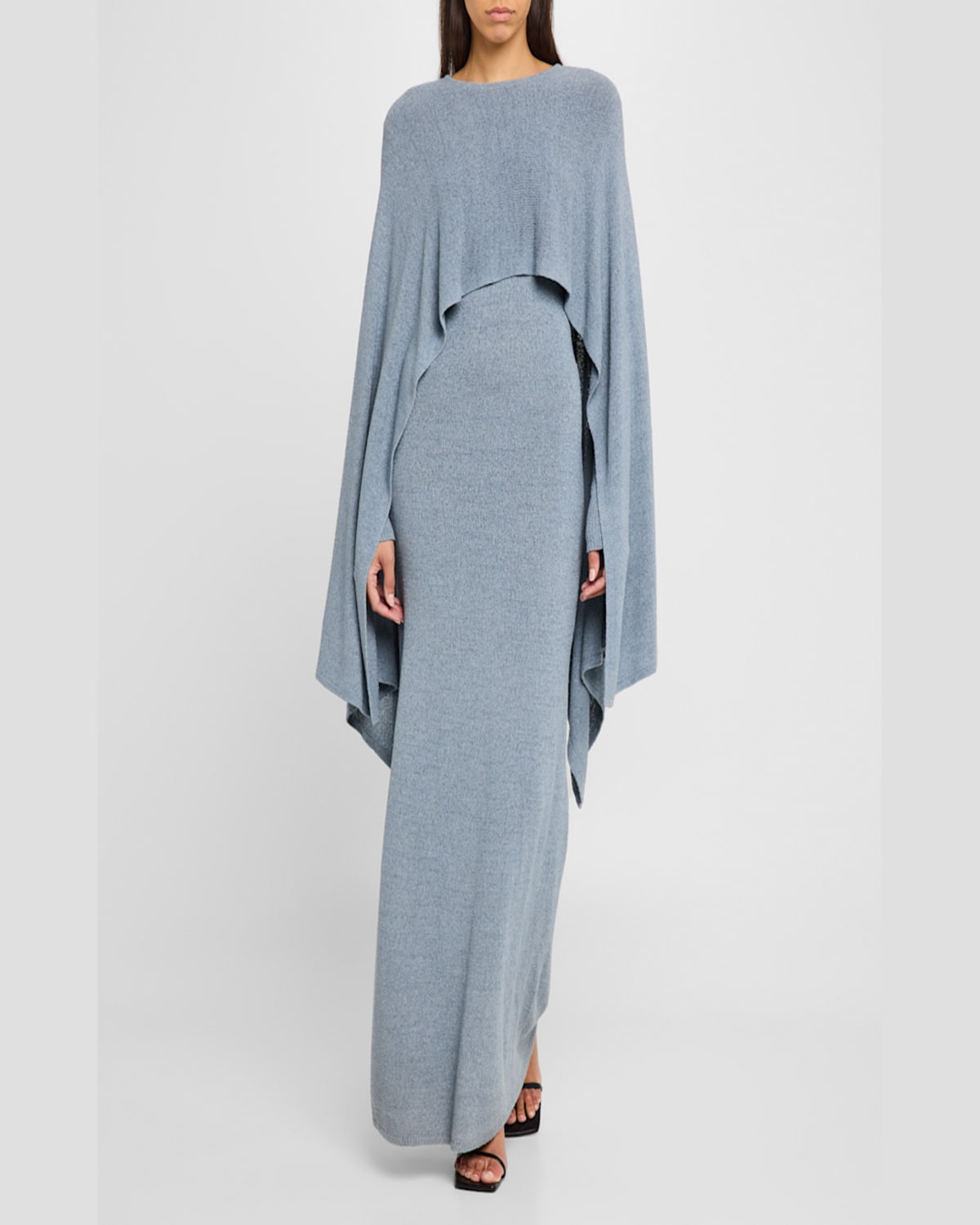 Totême Cape-detailed Knit Silk Maxi Dress In Lightpastel Blue