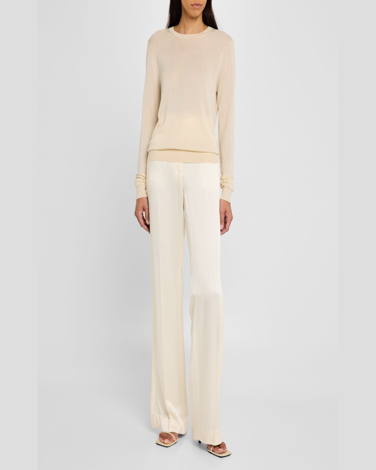 Shop Totême Fine Silk Knit Crewneck Sweater In Natural