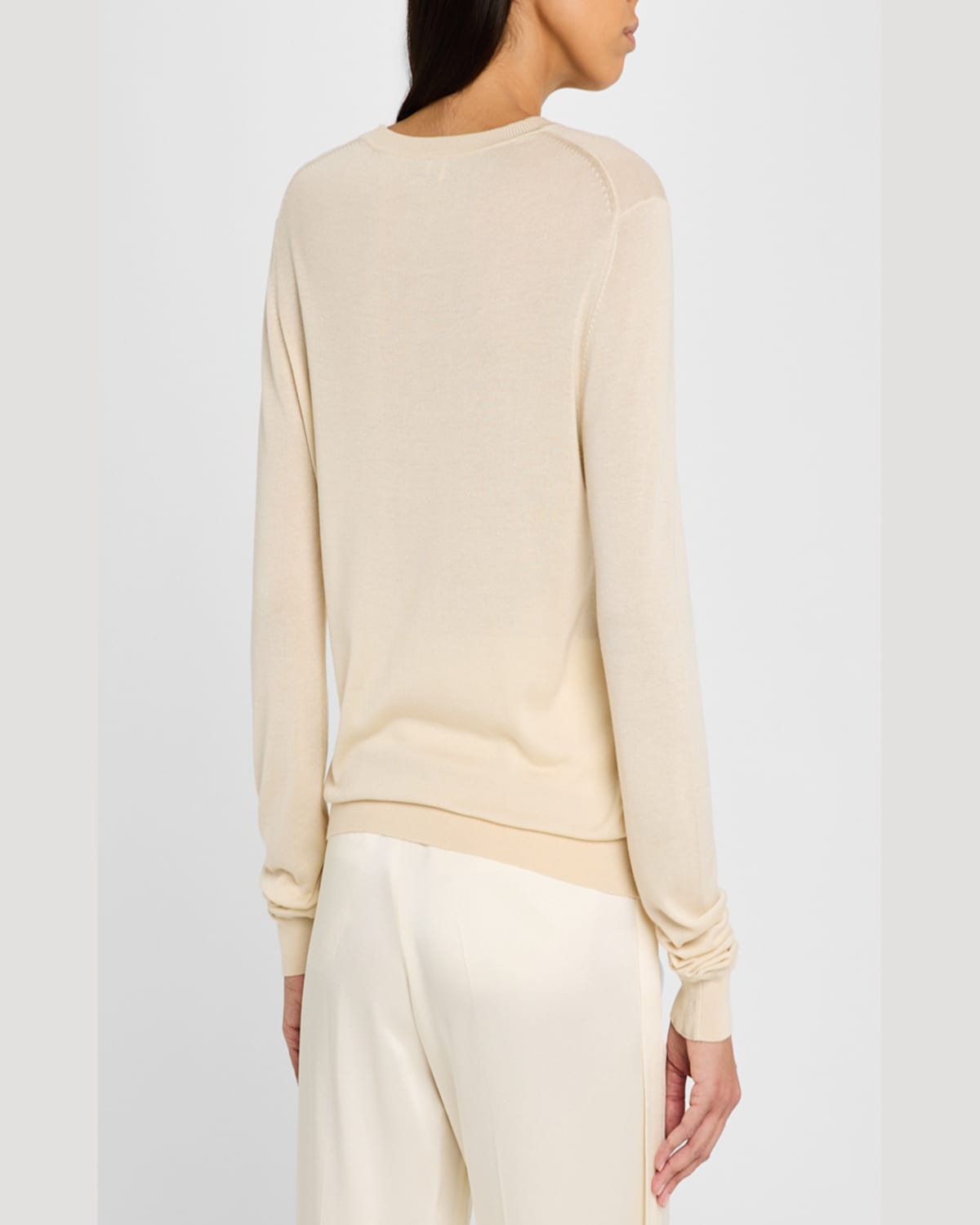 Shop Totême Fine Silk Knit Crewneck Sweater In Natural