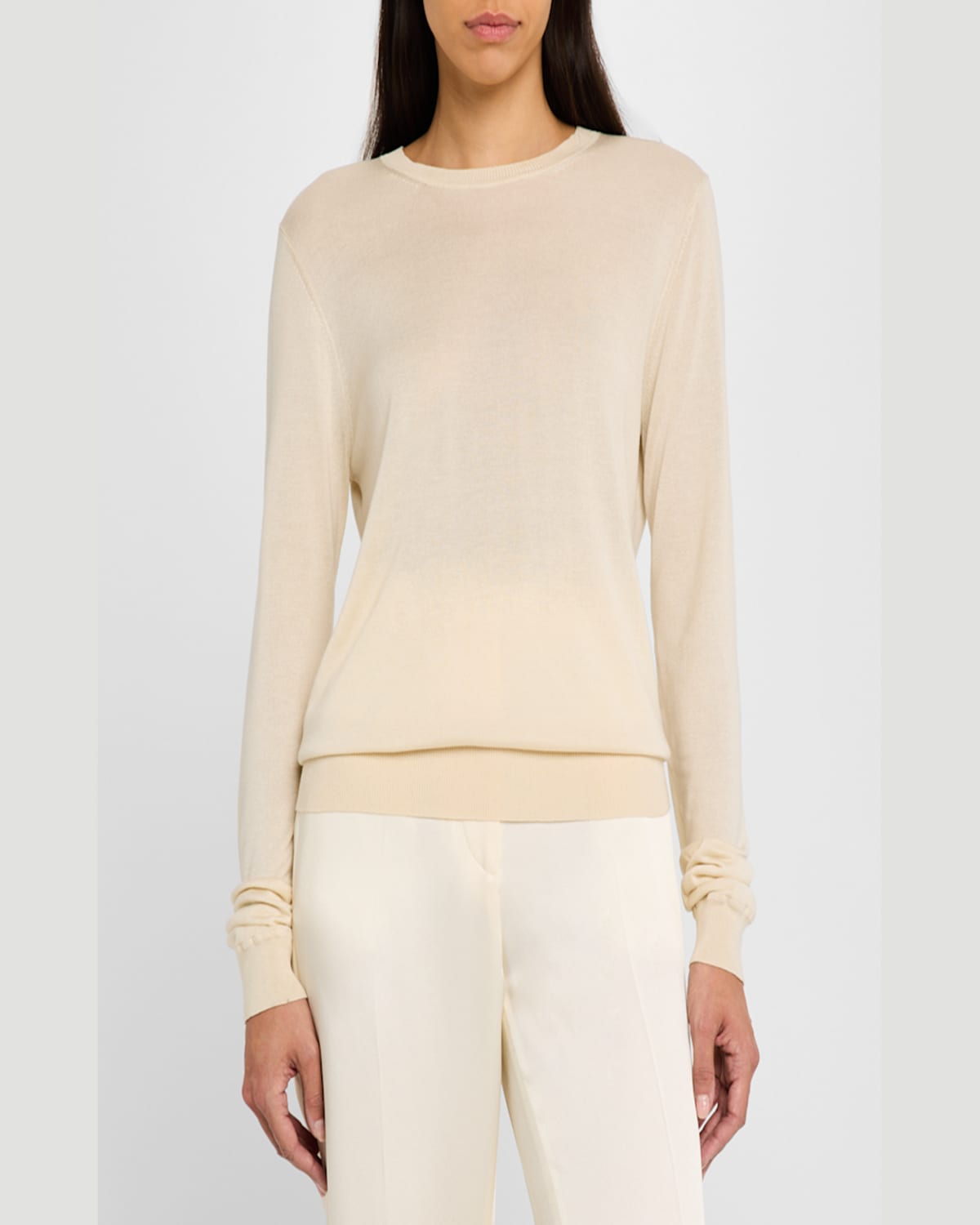Shop Totême Fine Silk Knit Crewneck Sweater In Natural