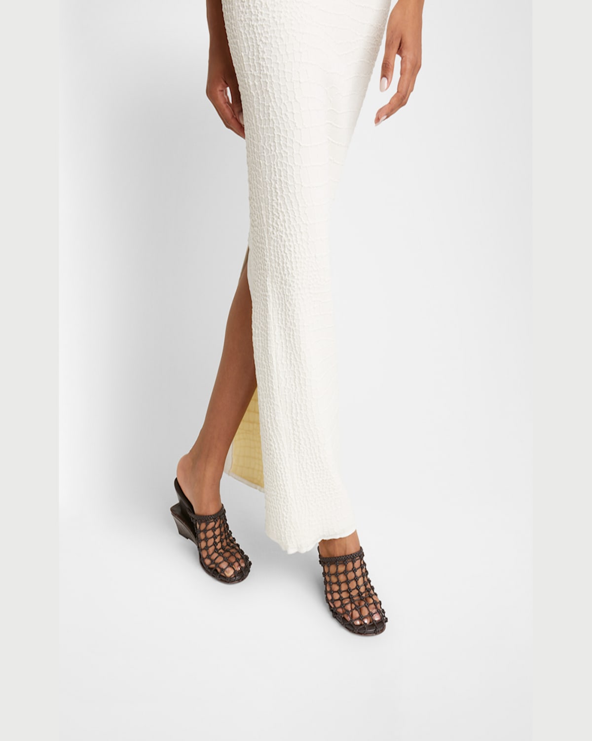 Jacquemus Les Doubles Tresses Croc-embossed Wedge Mules In Dark Brown