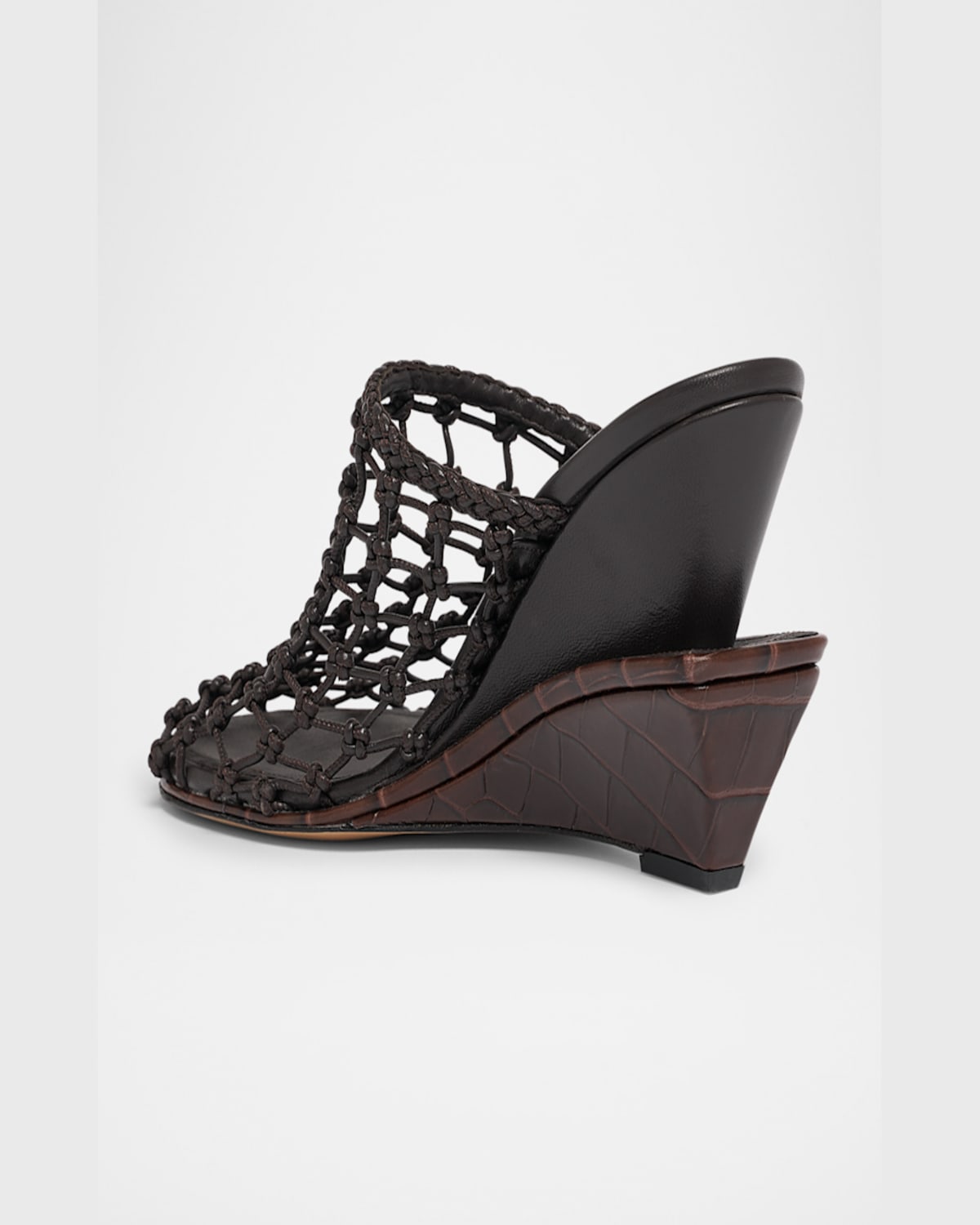 Jacquemus Les Doubles Tresses Croc-embossed Wedge Mules In Dark Brown