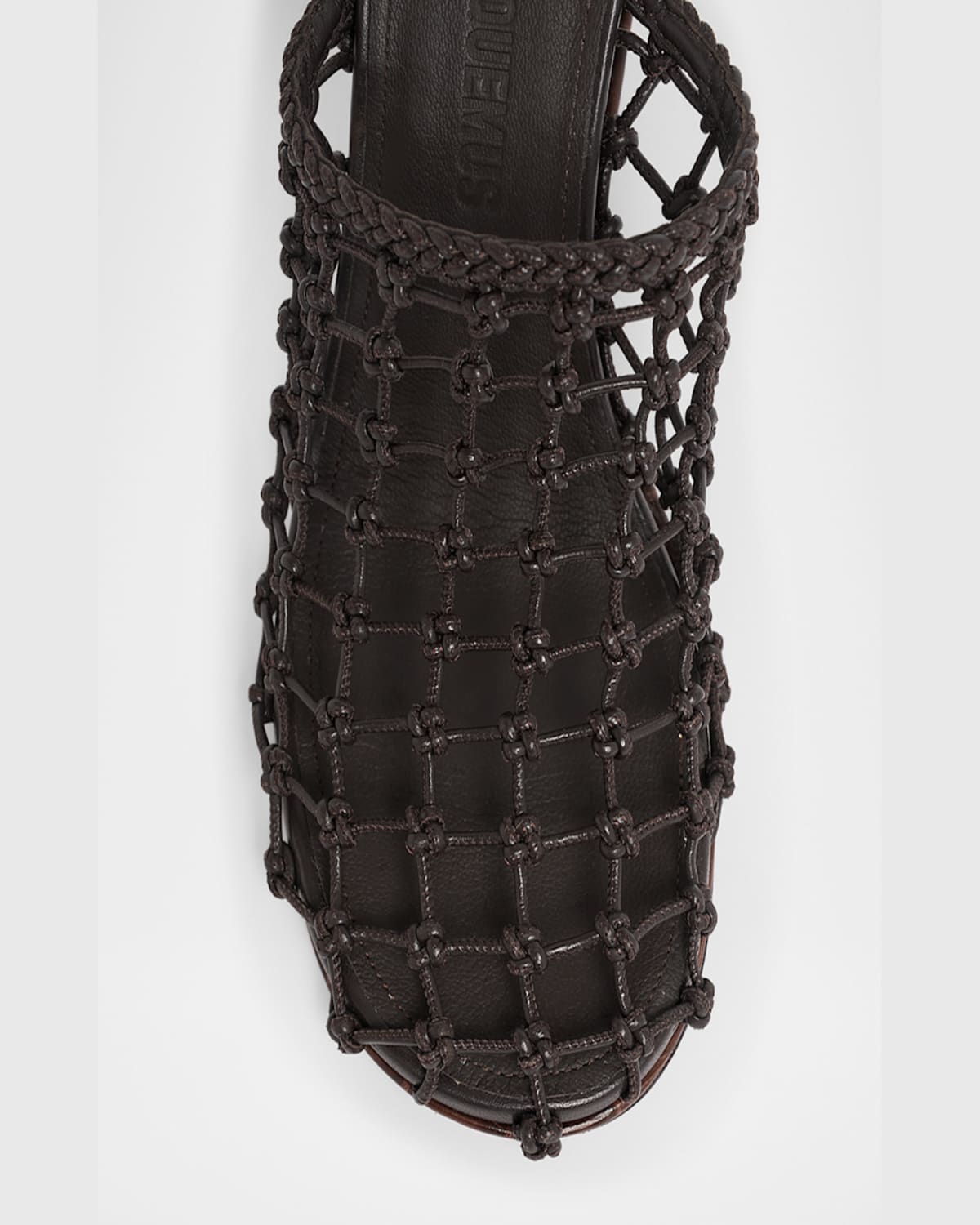Jacquemus Les Doubles Tresses Croc-embossed Wedge Mules In Dark Brown