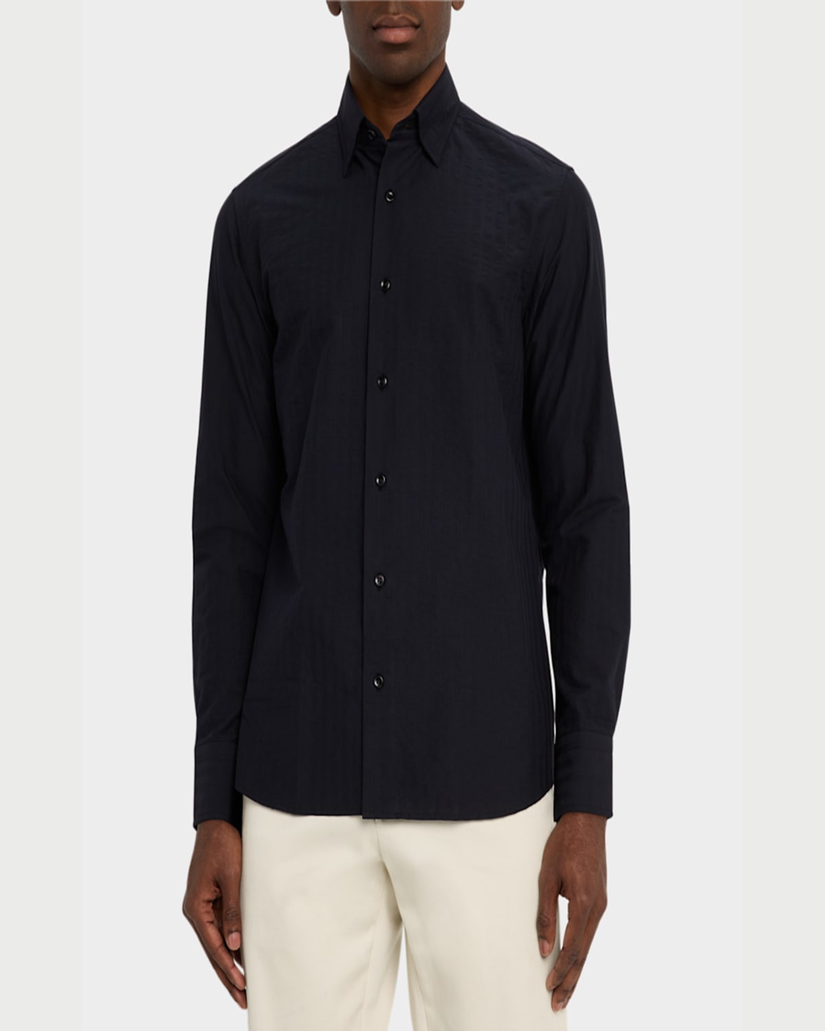 Brioni Men's Cotton Tonal Stripe Sport Shirt In Black