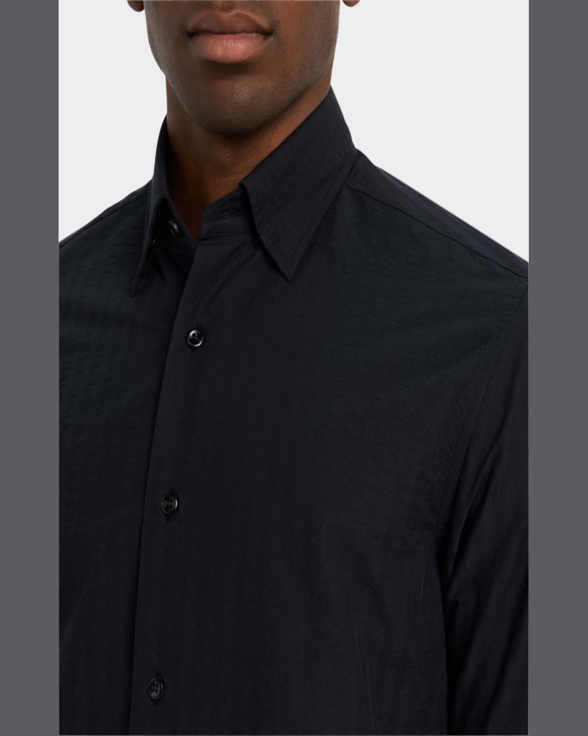Brioni Men's Cotton Tonal Stripe Sport Shirt In Black