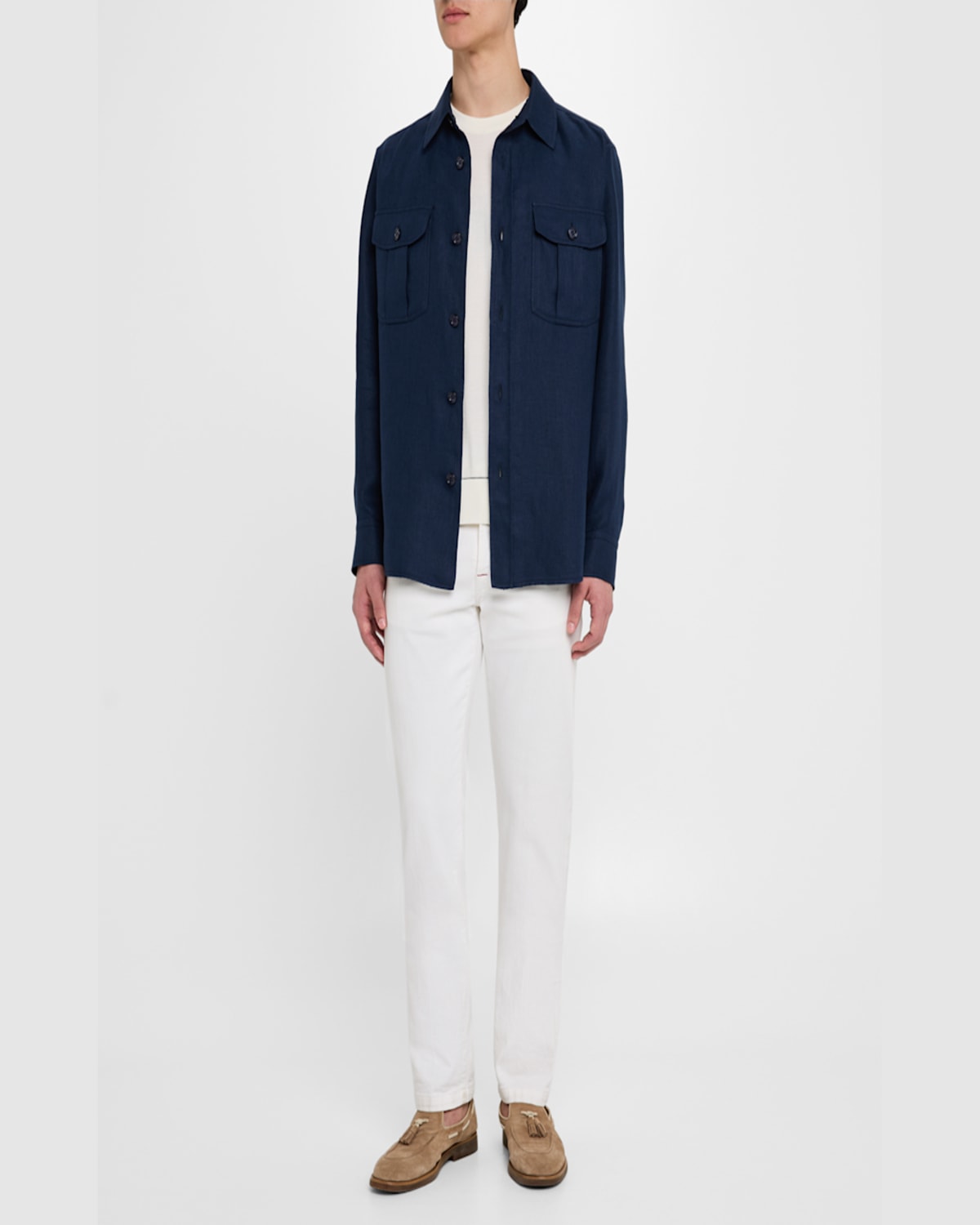 Brioni Wool Twin-pocket Overshirt In Blue