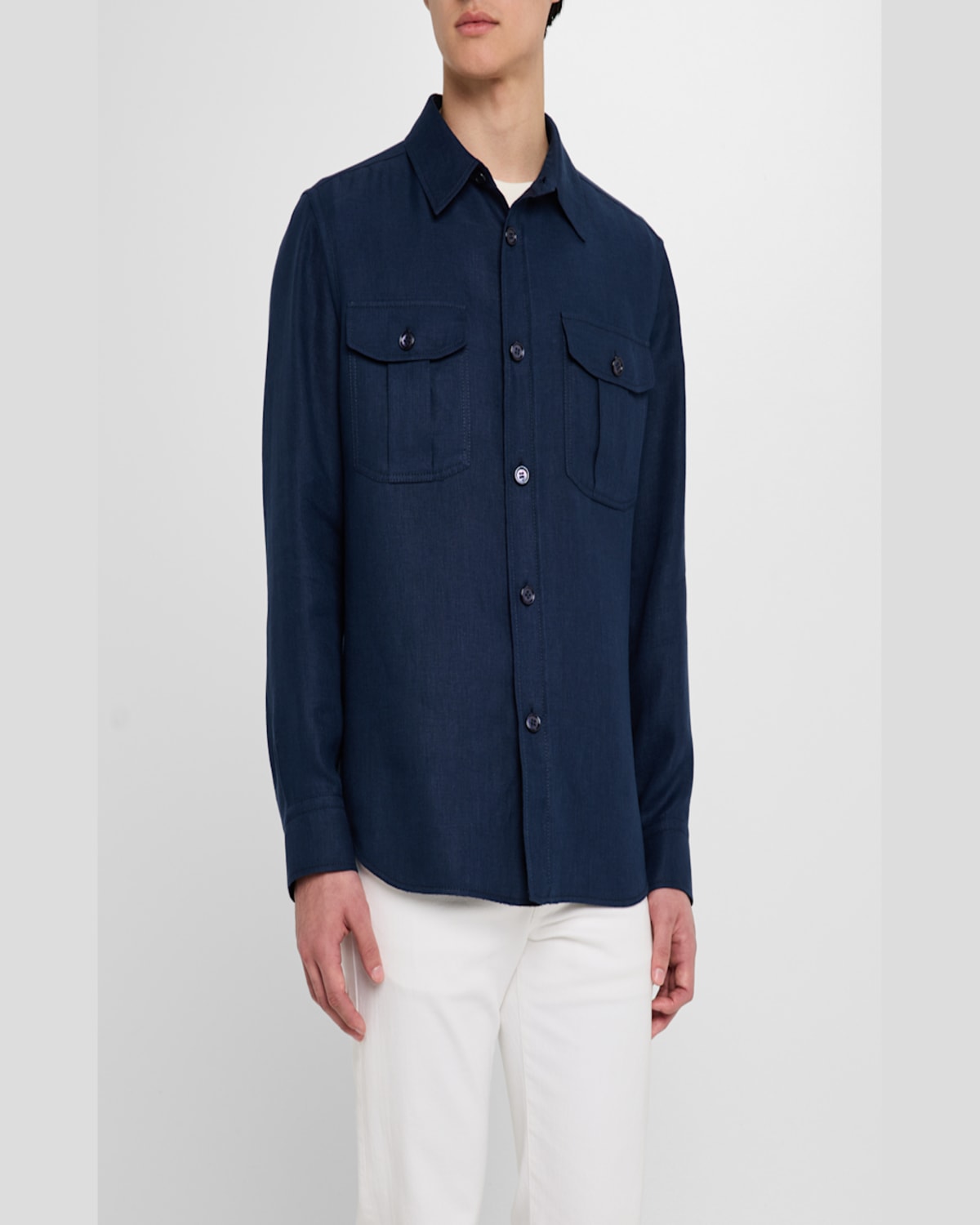 Brioni Wool Twin-pocket Overshirt In Blue