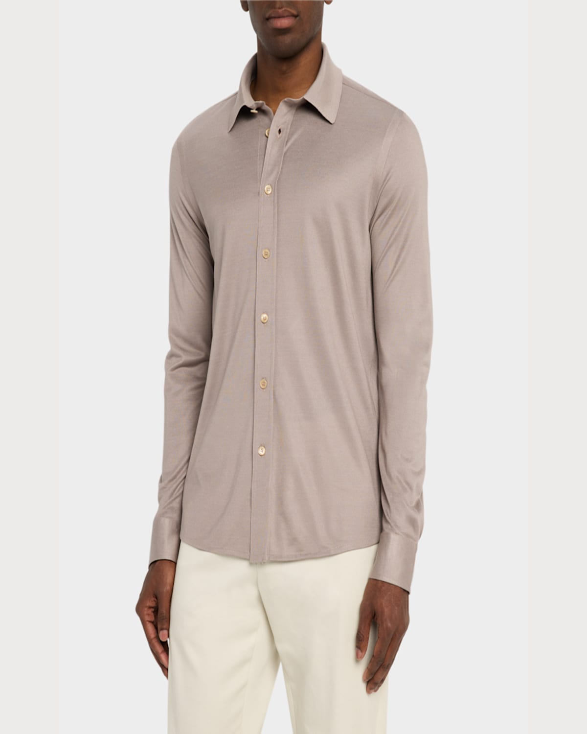 Brioni Men's Silk Pique Sport Shirt In Sand