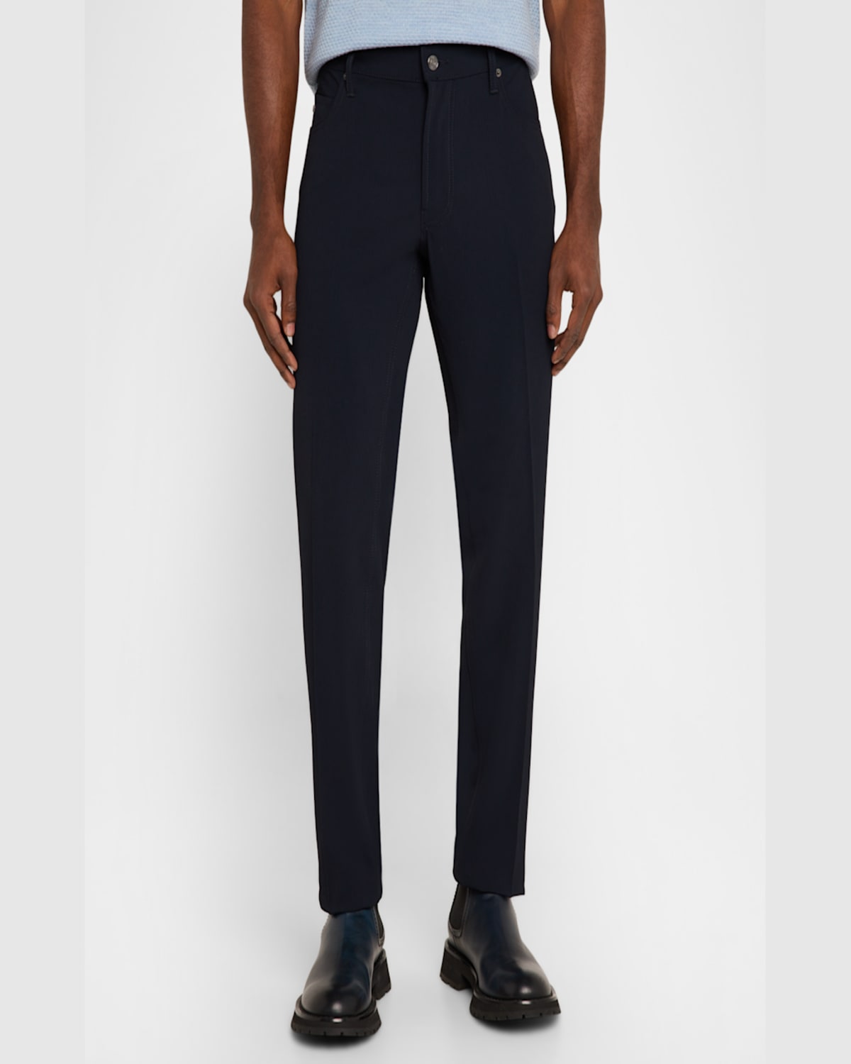 Emporio Armani Regular Fit Stretch Cannette Trousers In Silver