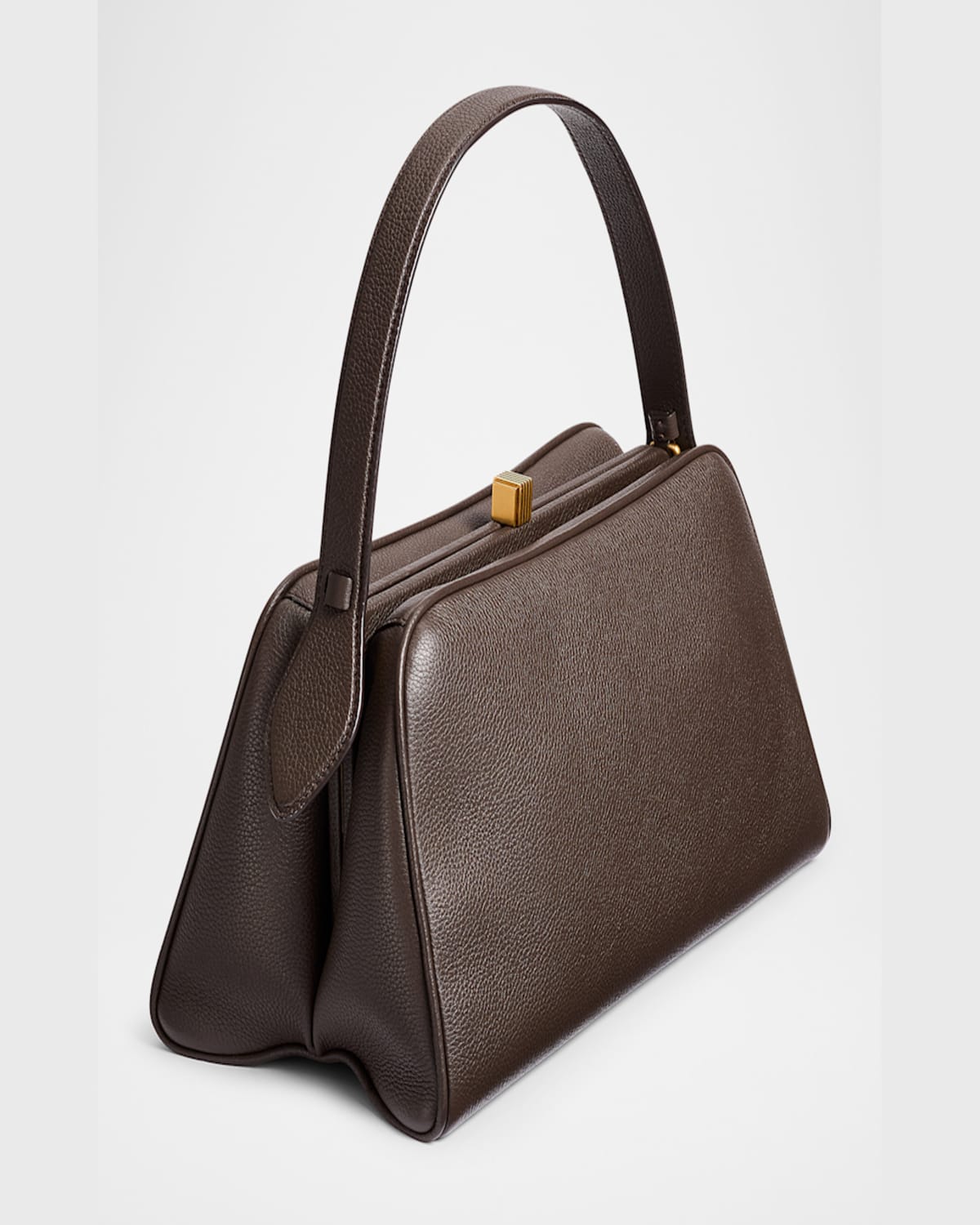 Khaite Cate Textured Leather Top Handle Bag In 950 Dark Brown