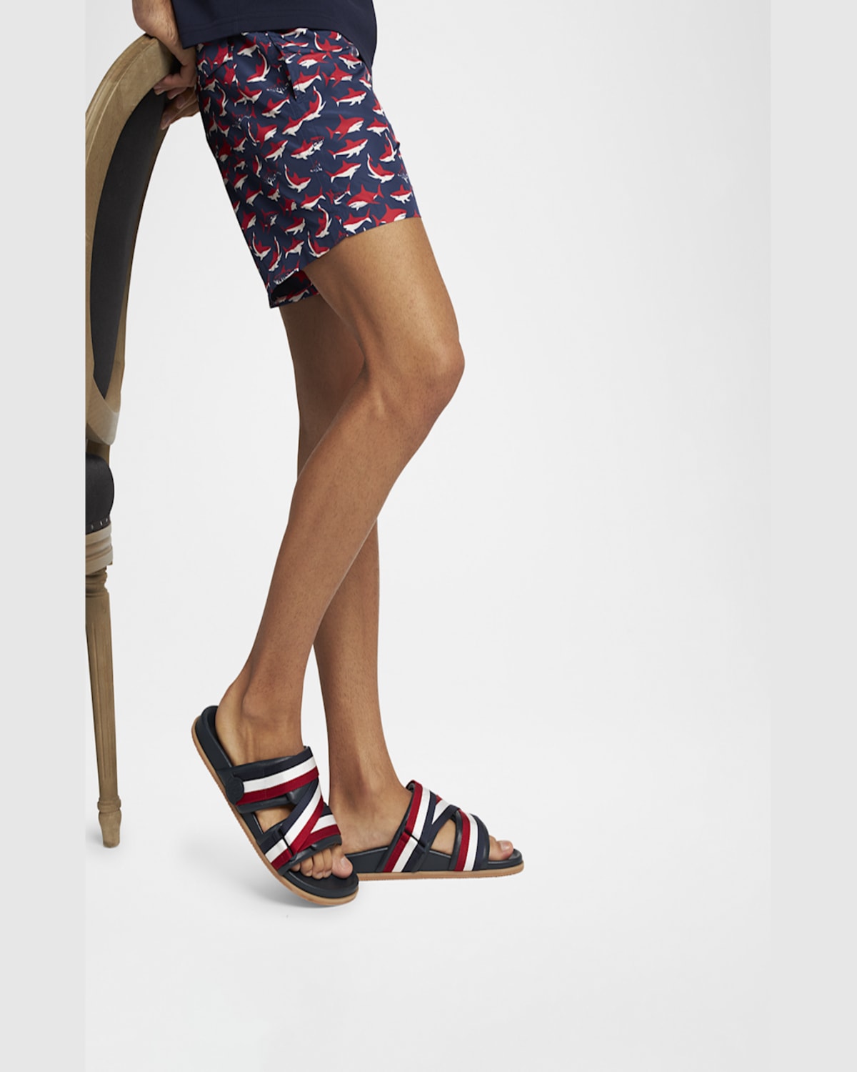 Moncler Blue Leather Mon Summer Sliders In Multi