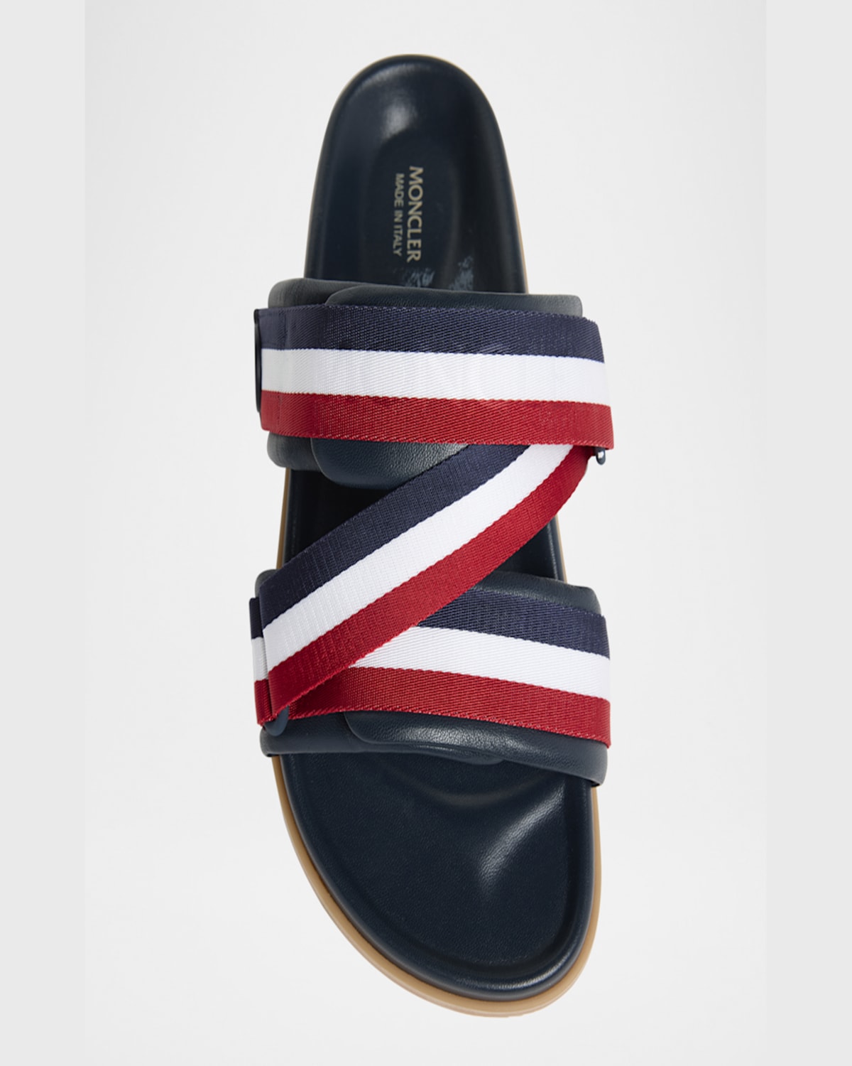 Moncler Blue Leather Mon Summer Sliders In Multi