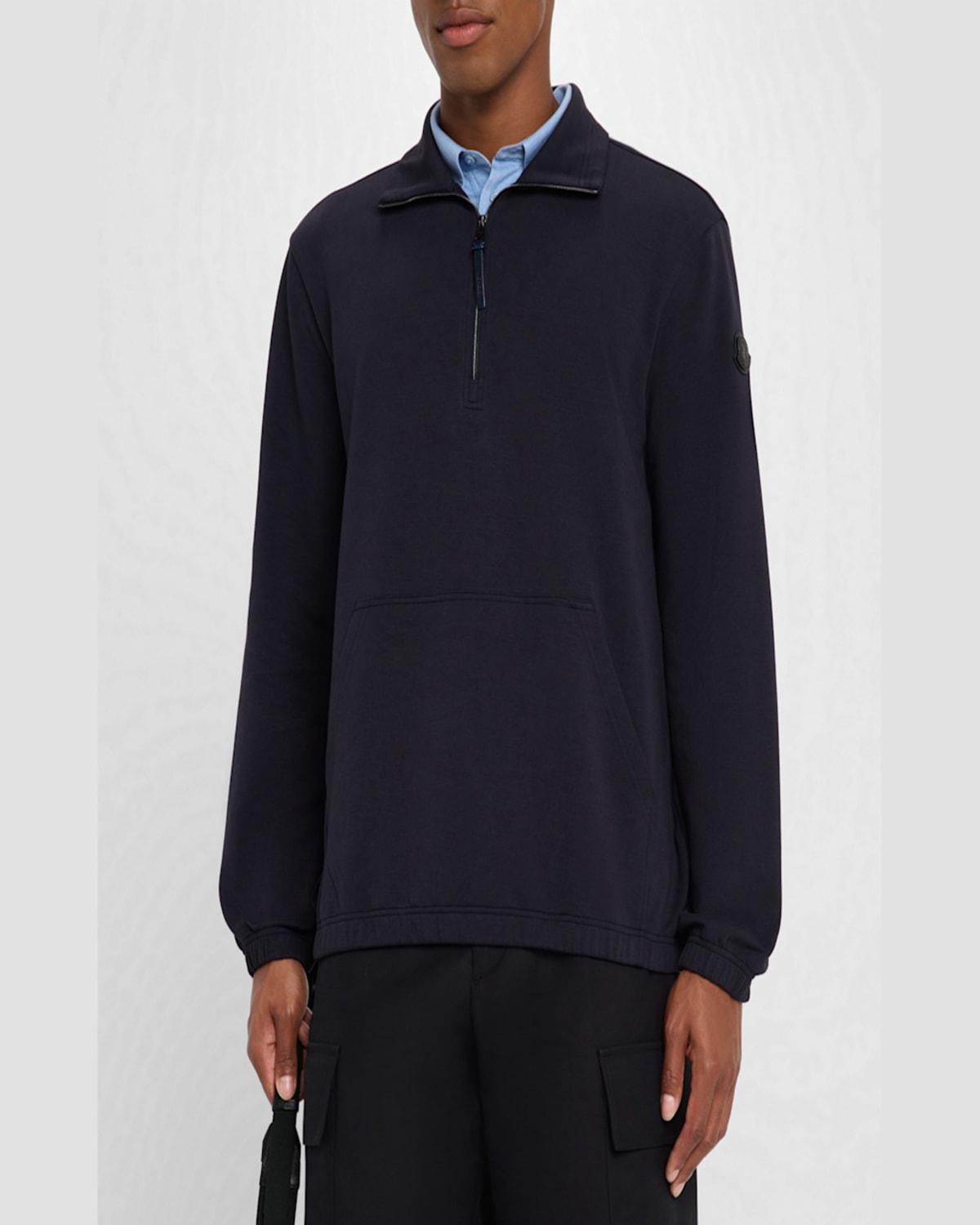 Moncler Logo-appliquéd Cotton-blend Jersey Half-zip Sweatshirt In Navy