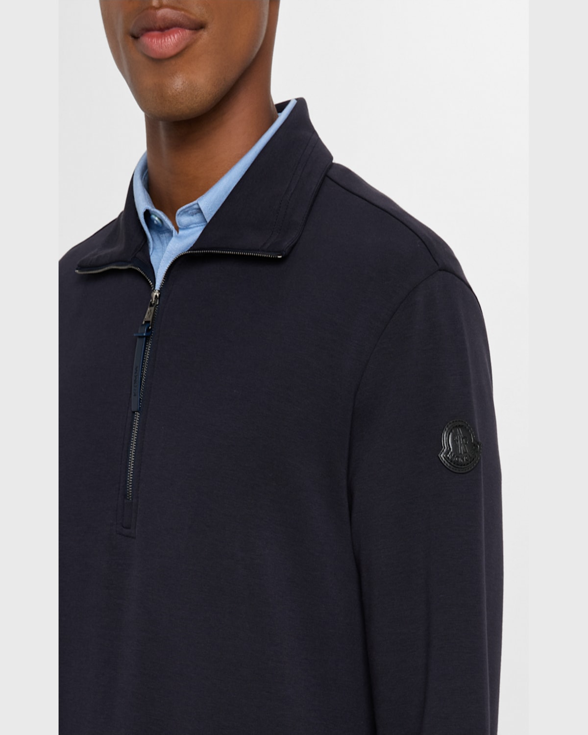 Moncler Logo-appliquéd Cotton-blend Jersey Half-zip Sweatshirt In Navy