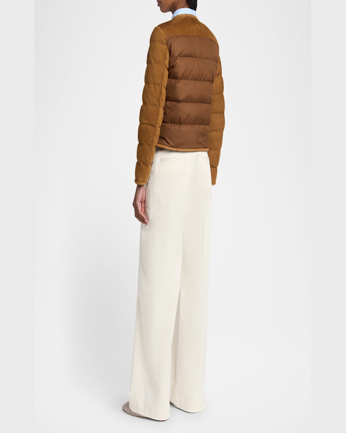 Shop Moncler Lassay Quilted Suede Jacket In Bronze
