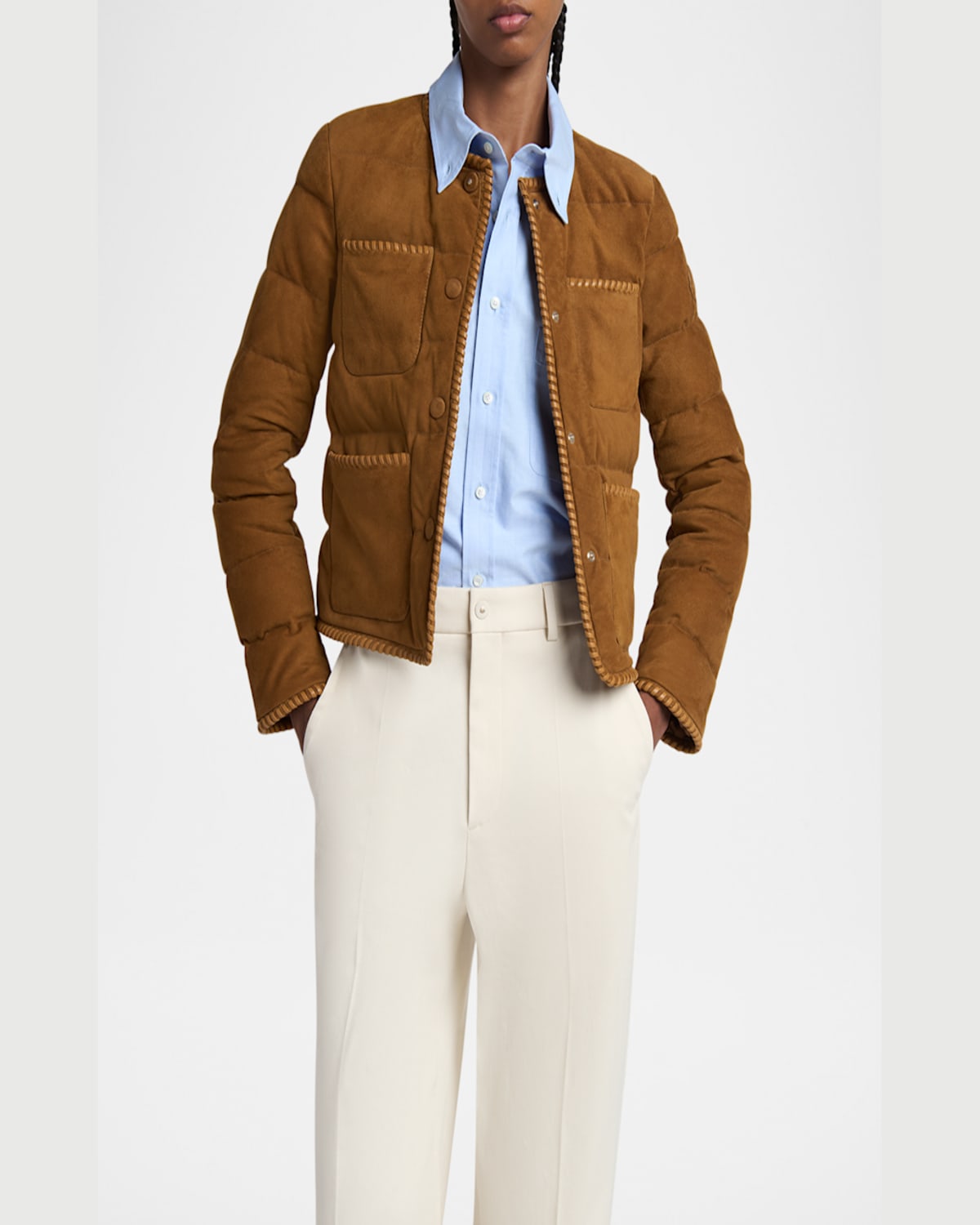 Shop Moncler Lassay Quilted Suede Jacket In Bronze