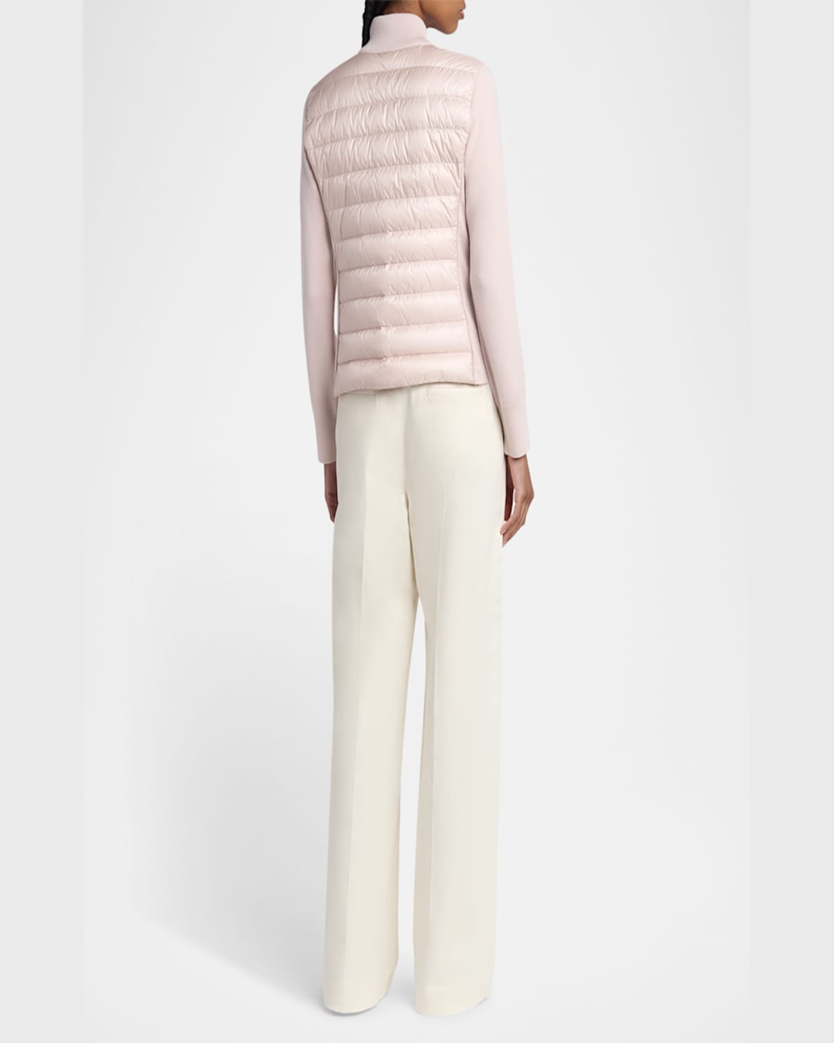 Moncler Down-paneled Virgin Wool Cardigan In Light Pink