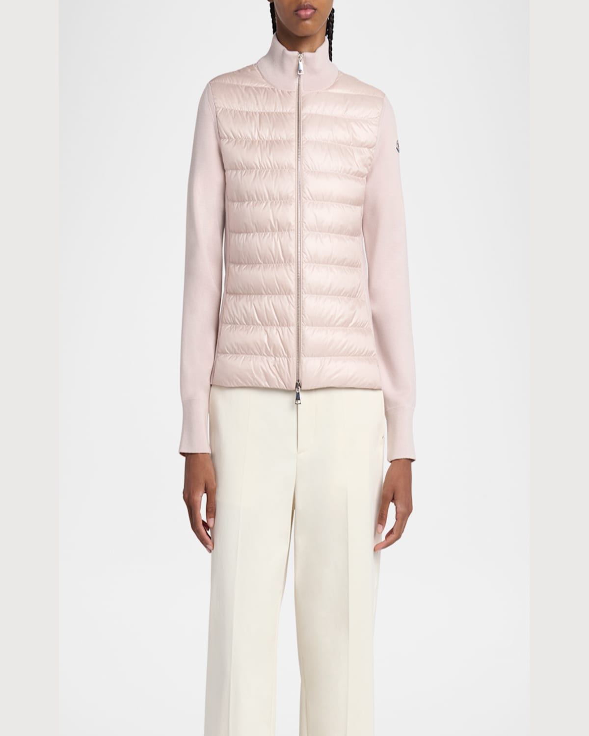 Moncler Down-paneled Virgin Wool Cardigan In Light Pink
