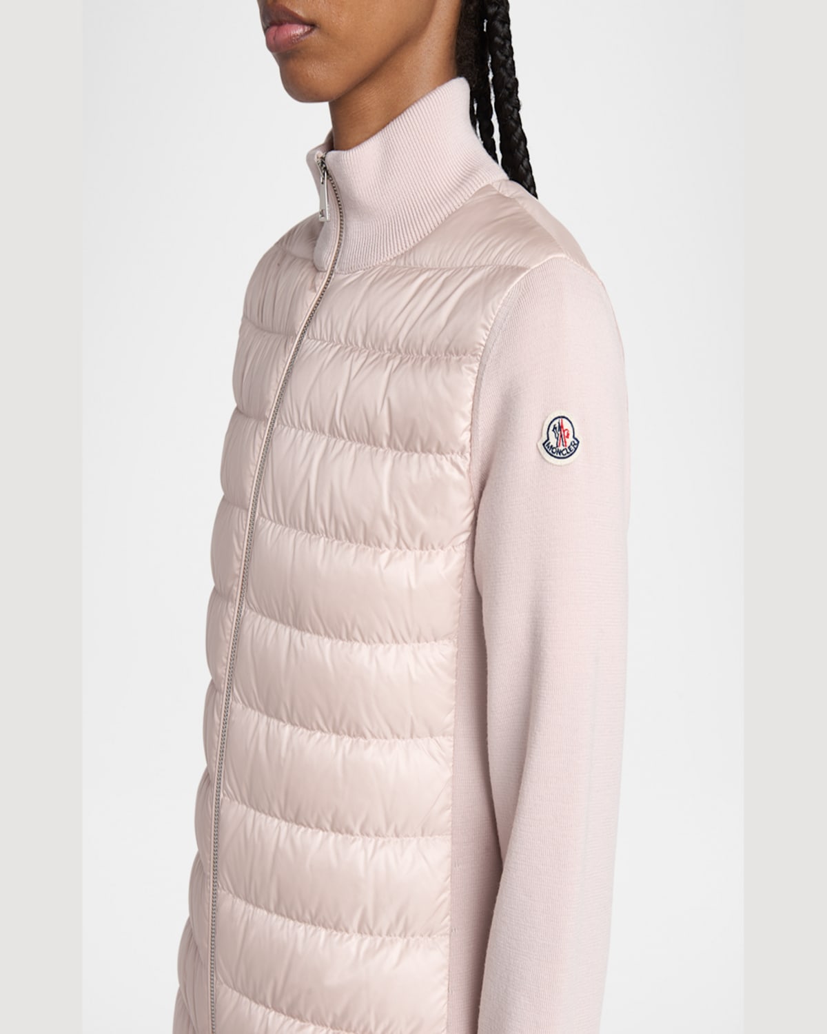 Moncler Down-paneled Virgin Wool Cardigan In Light Pink