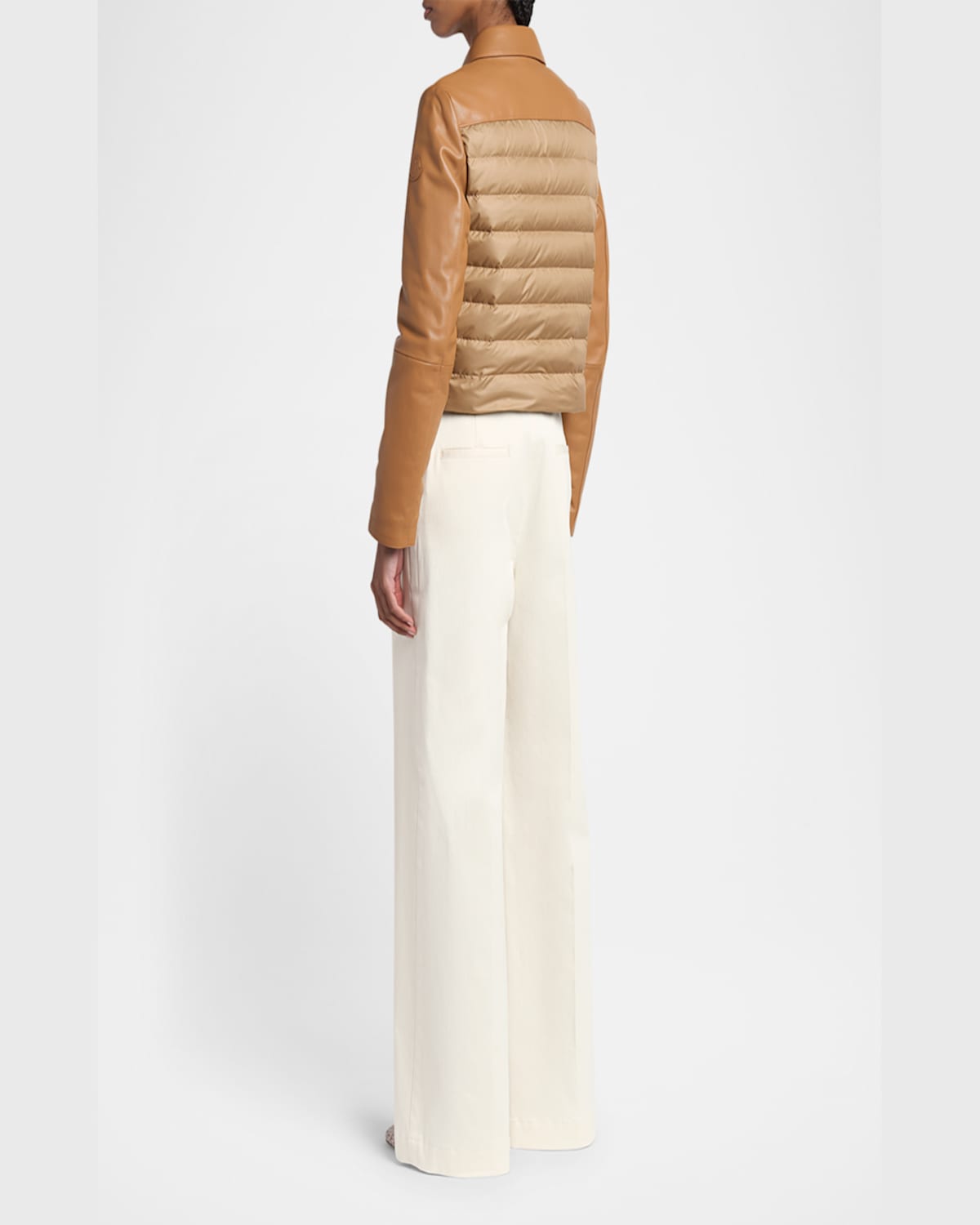 Moncler Nemours Leather Quilted Jacket In Cognac