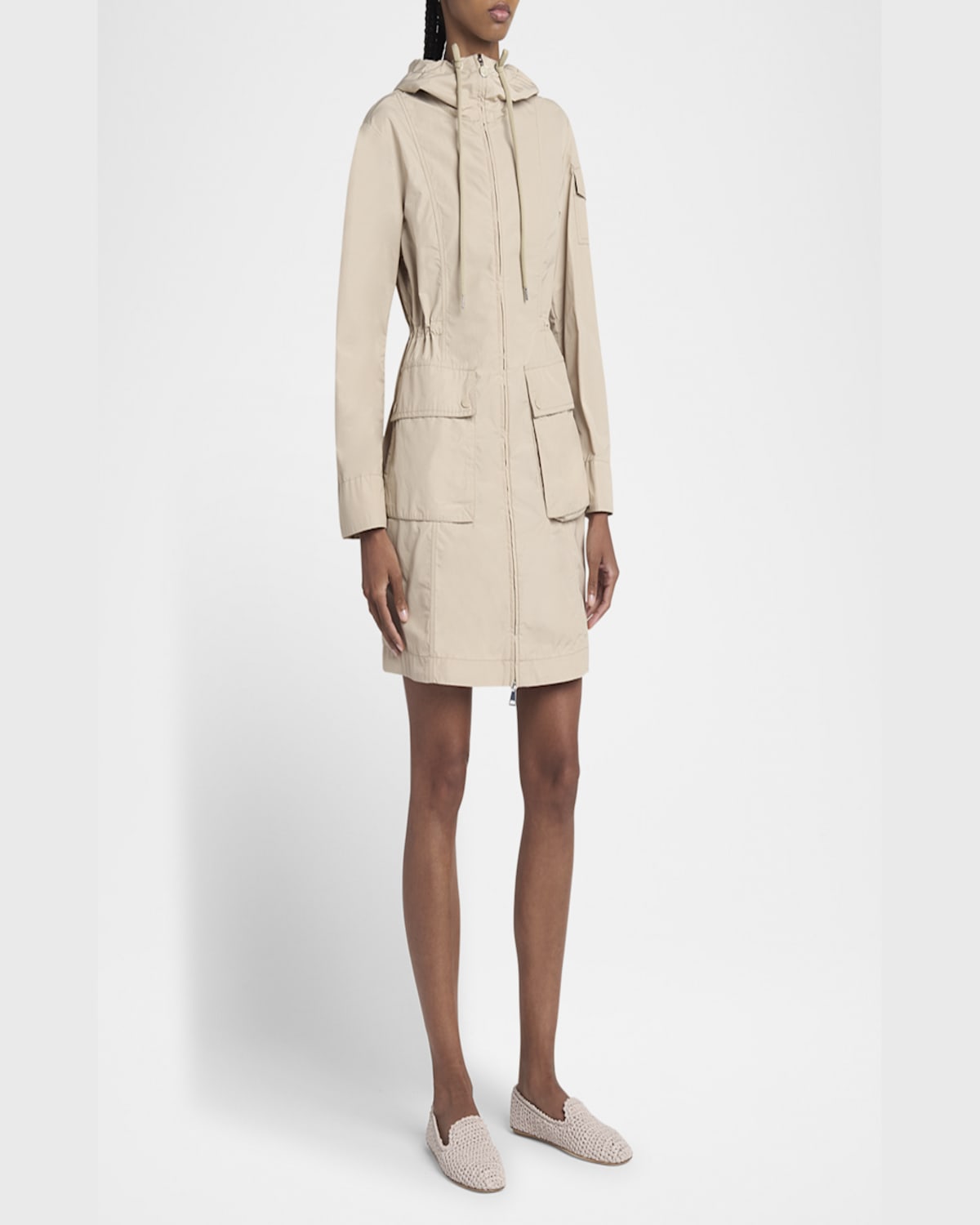 Moncler Laerte Long Hooded Parka In Beige