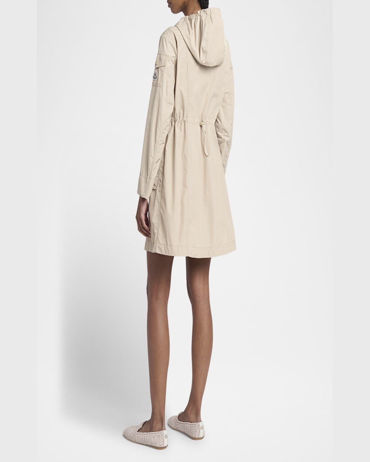 Moncler Laerte Long Hooded Parka In Beige