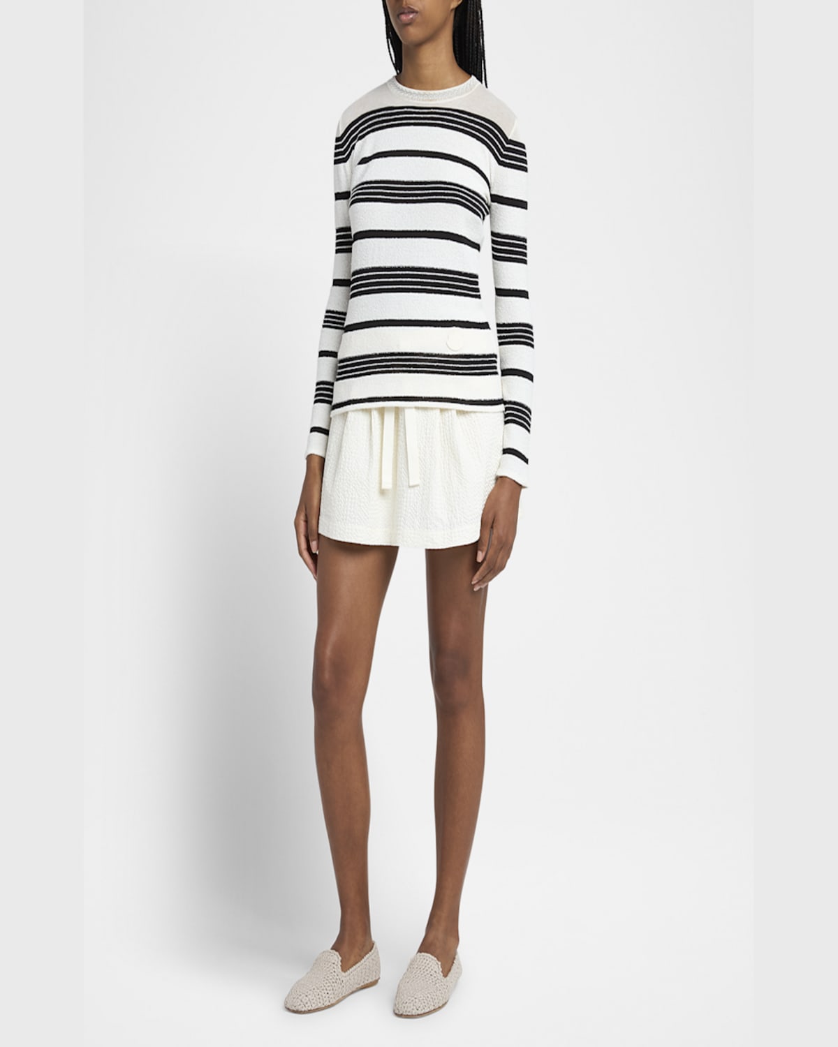 Moncler Classic Striped Maglie Sweater With Round Neckline In White