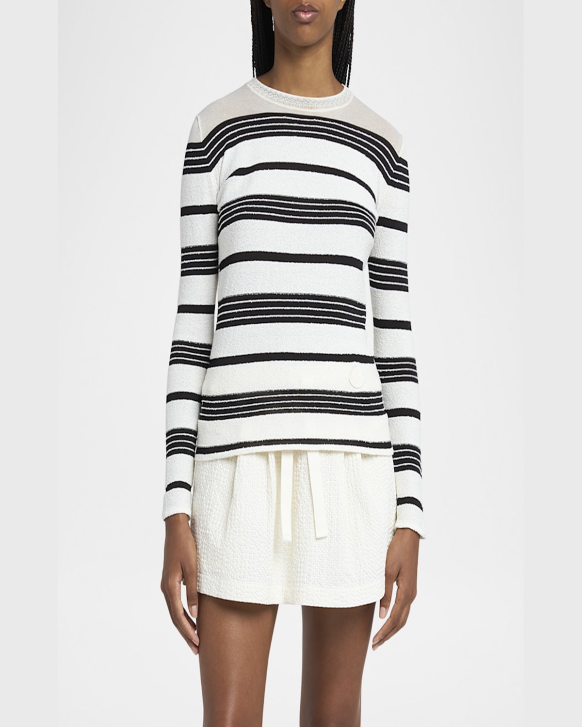 Moncler Classic Striped Maglie Sweater With Round Neckline In White