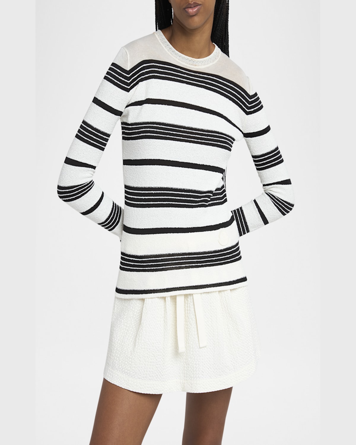 Moncler Classic Striped Maglie Sweater With Round Neckline In White