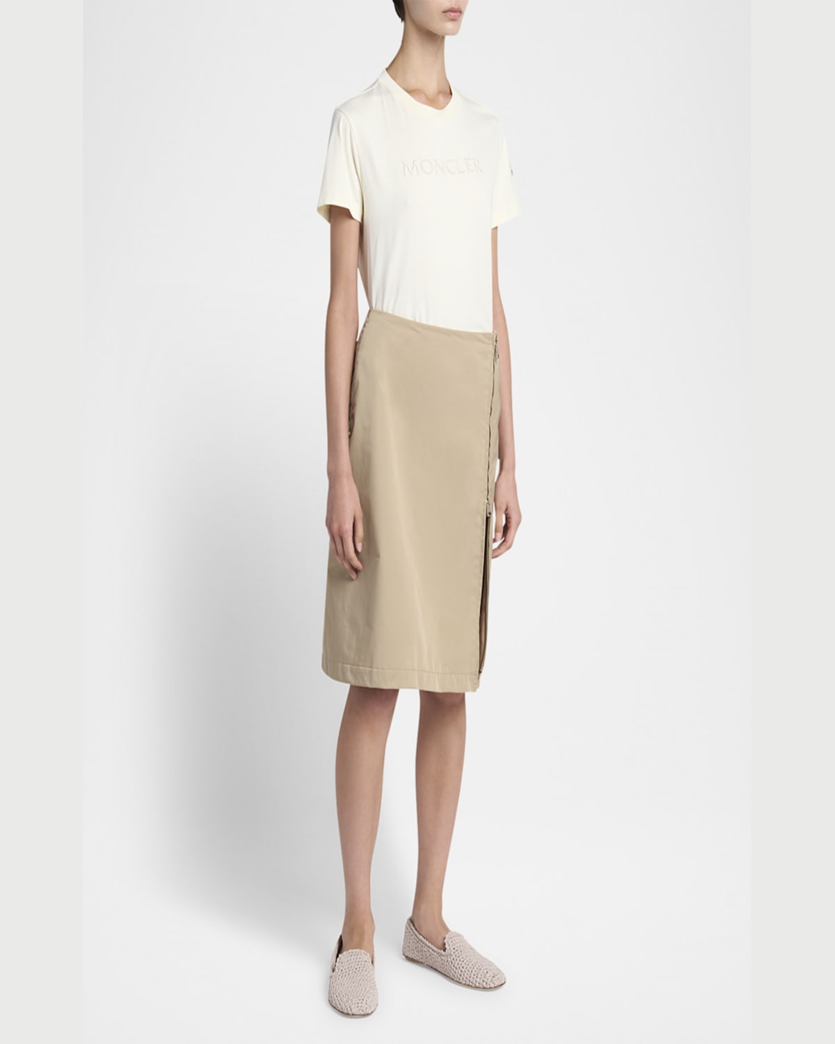 Moncler Tech Zip-up Midi Skirt In Brown