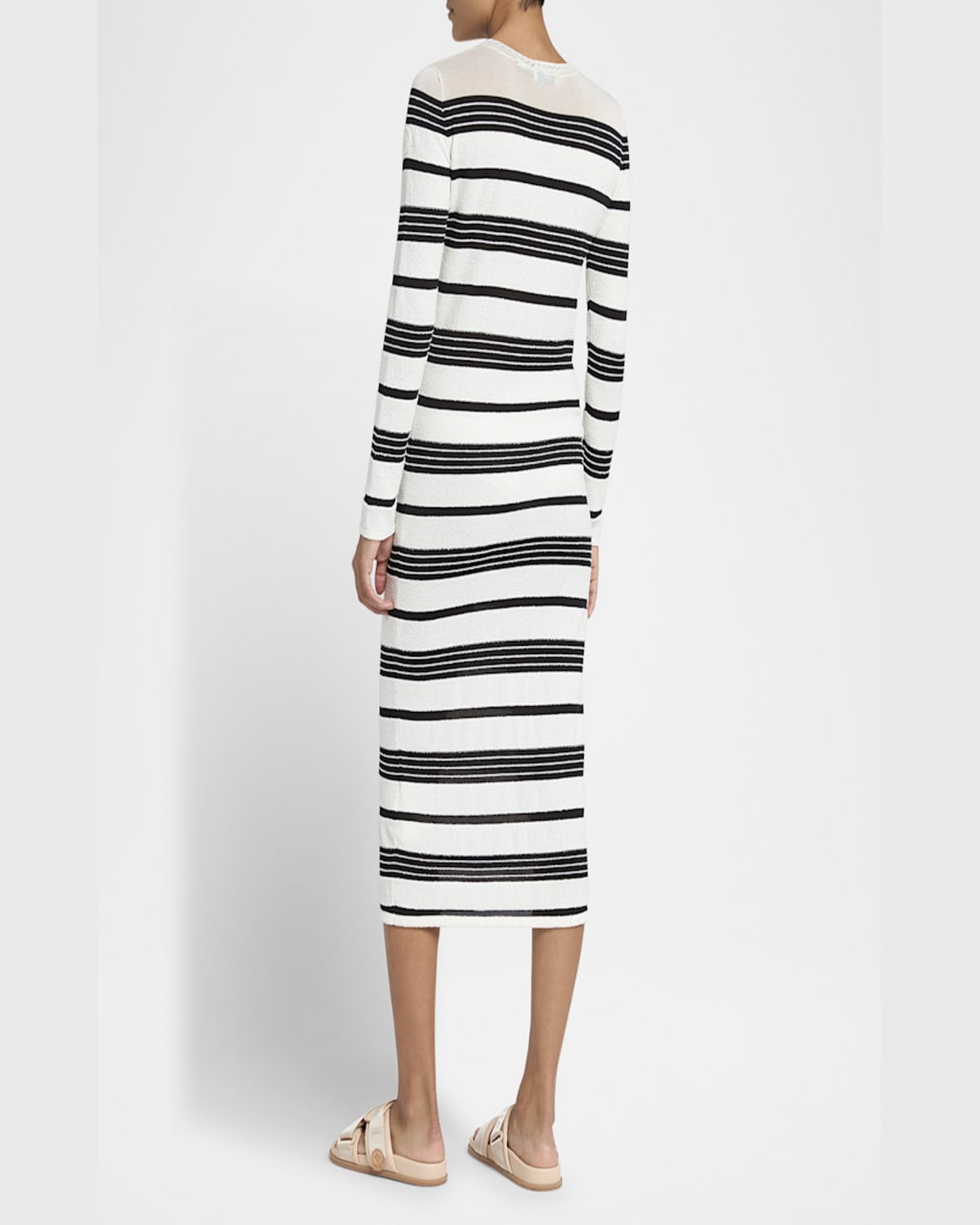Moncler Stripe Long-sleeve Midi Dress In Dark Grey