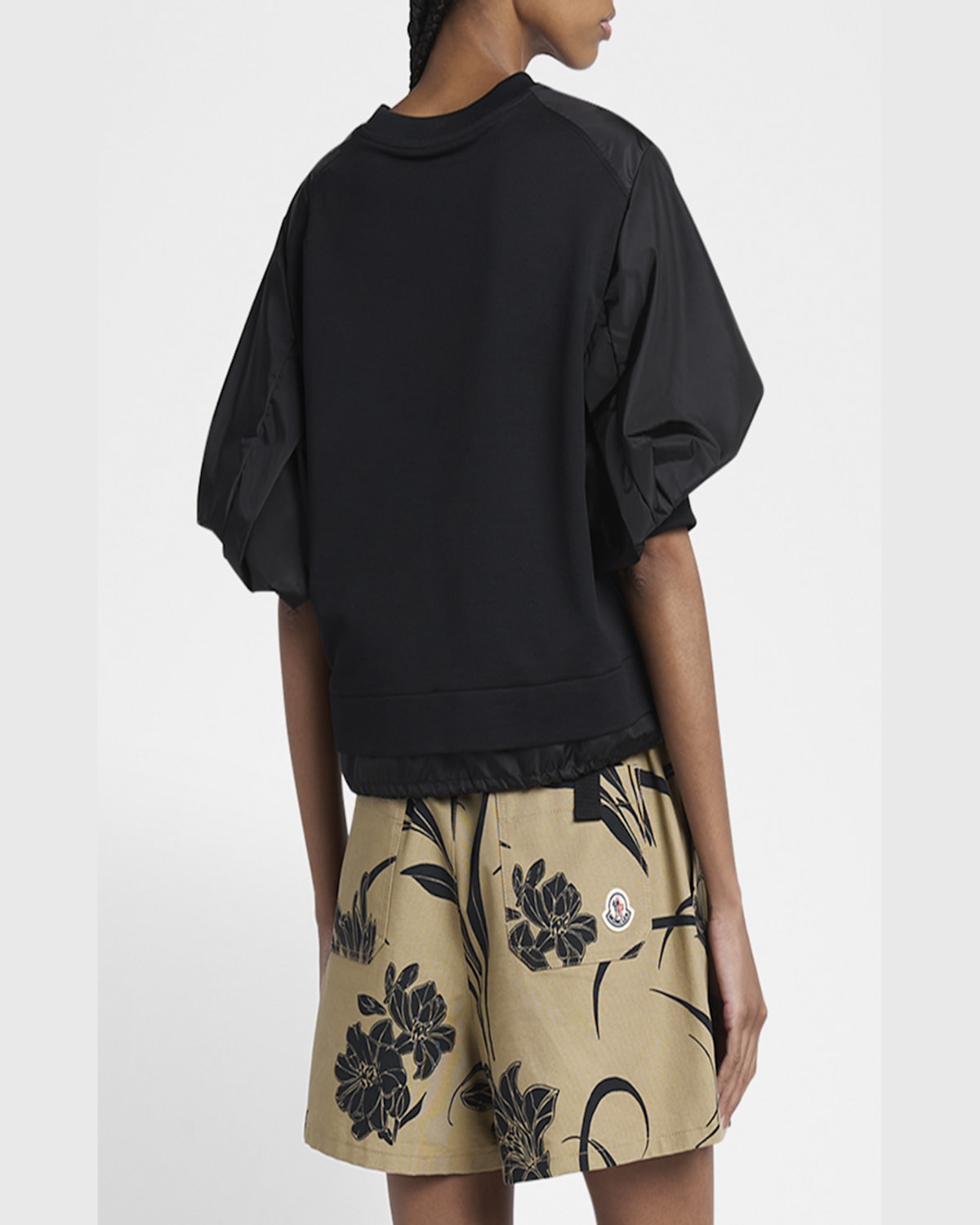 Moncler Cotton And Nylon T-shirt With Puffed Sleeves In Black