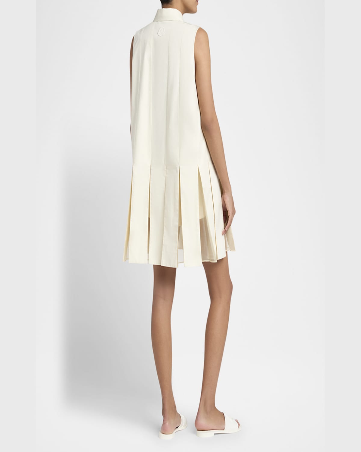 Shop Moncler Snap-front Sleeveless Godet Dress In Cream
