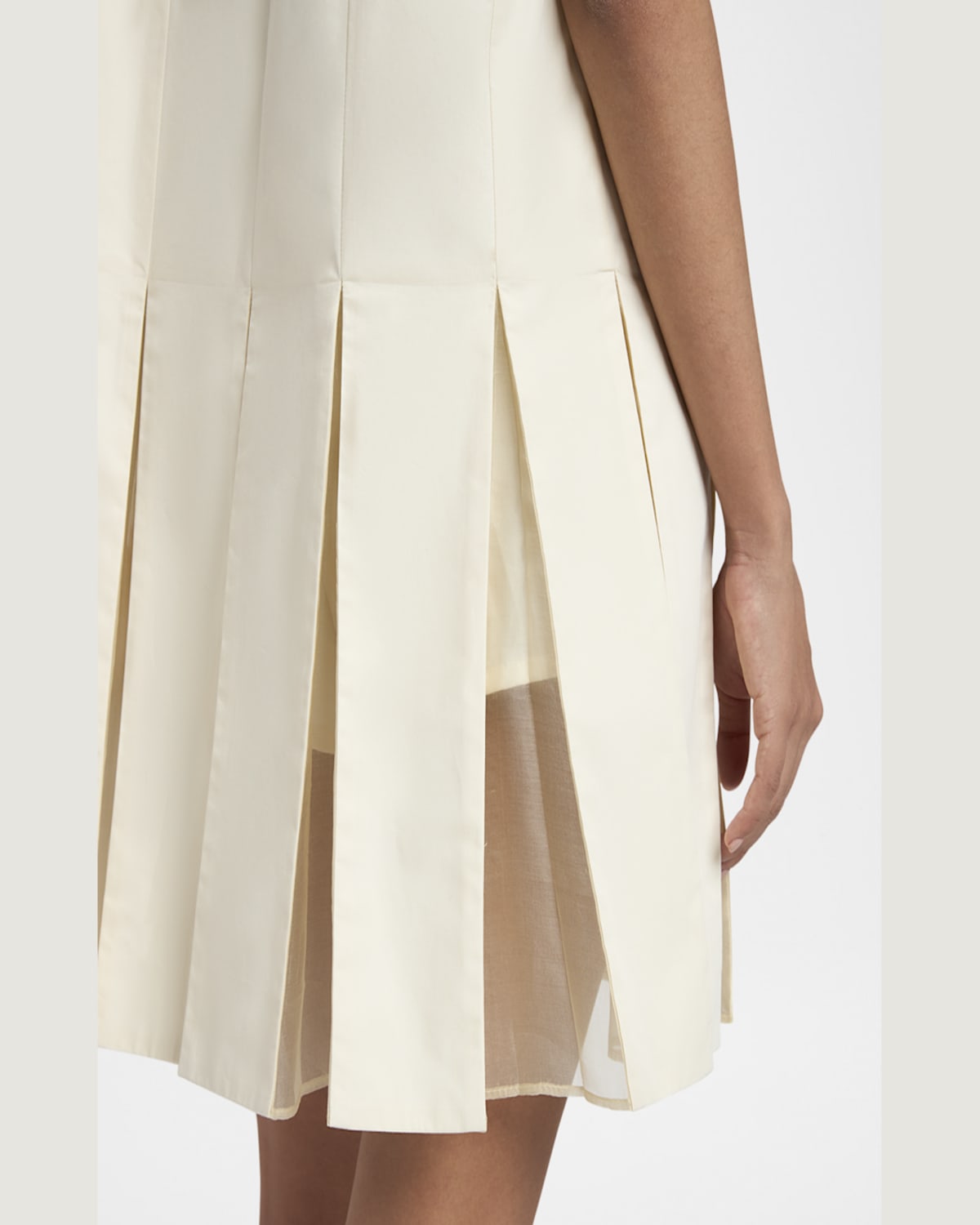 Shop Moncler Snap-front Sleeveless Godet Dress In Cream
