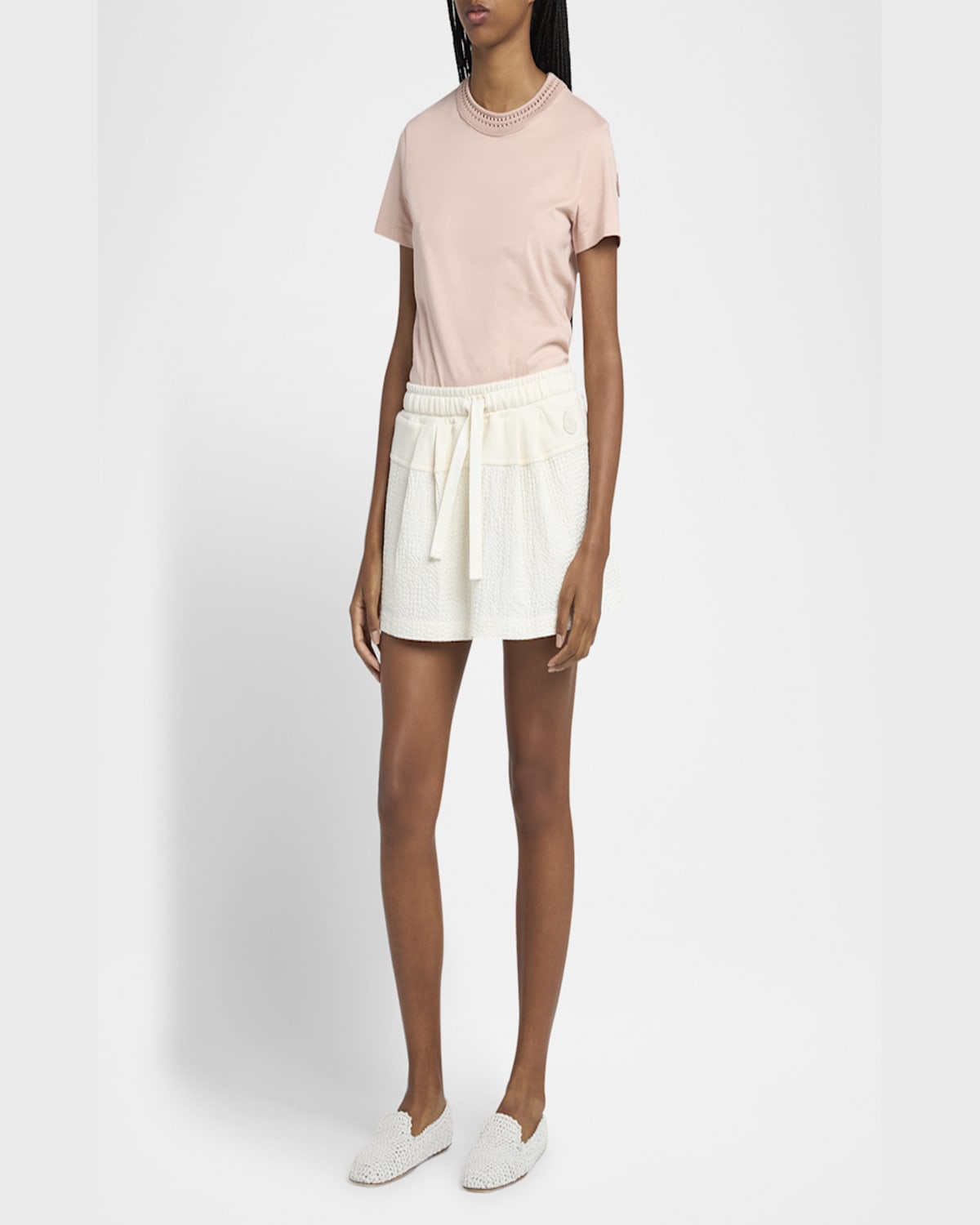 Moncler T-shirt En Coton Avec Détails En Crochet In Light Pink