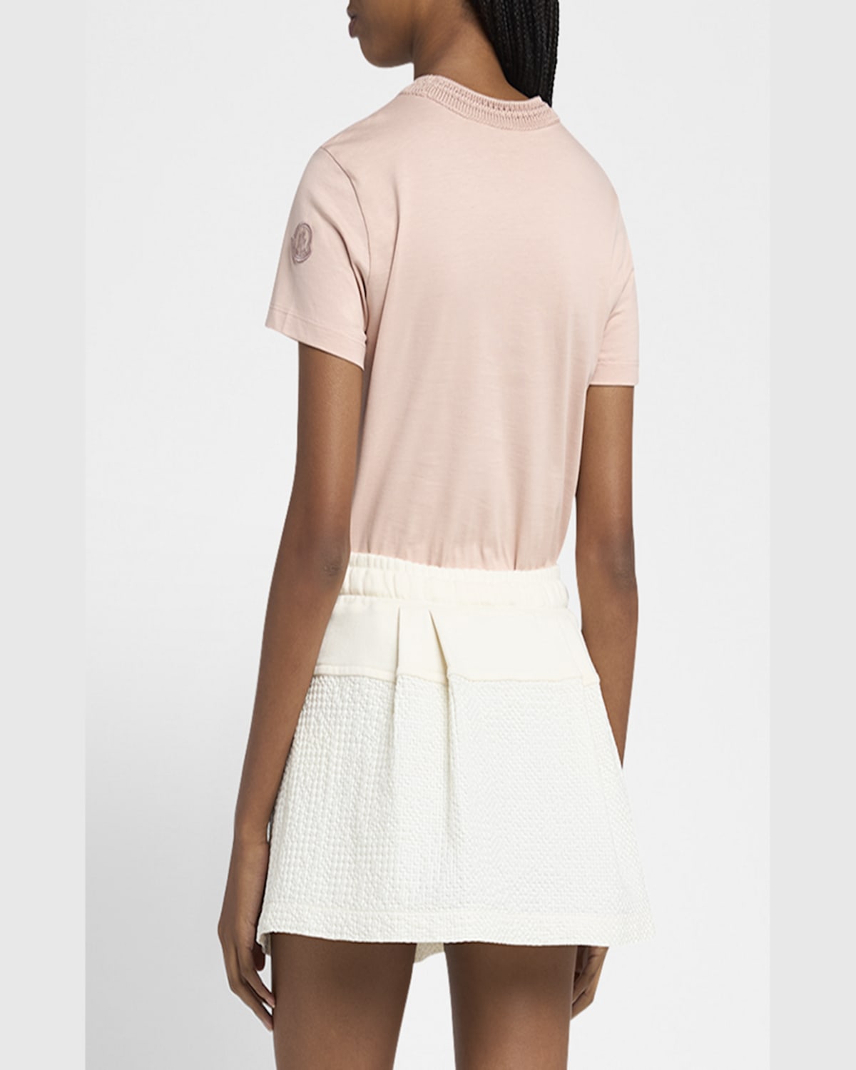 Moncler T-shirt En Coton Avec Détails En Crochet In Light Pink